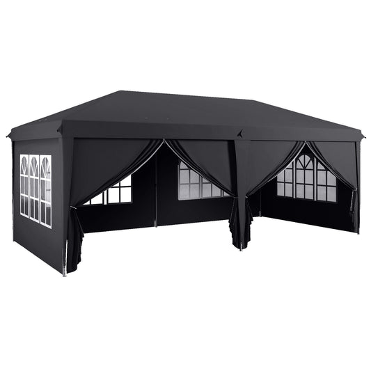 3 x 6 m Garden Pop Up Gazebo, Wedding Party Tent Marquee, Water Resistant Awning Canopy with Sidewalls, Windows, Carry Bag, Grey