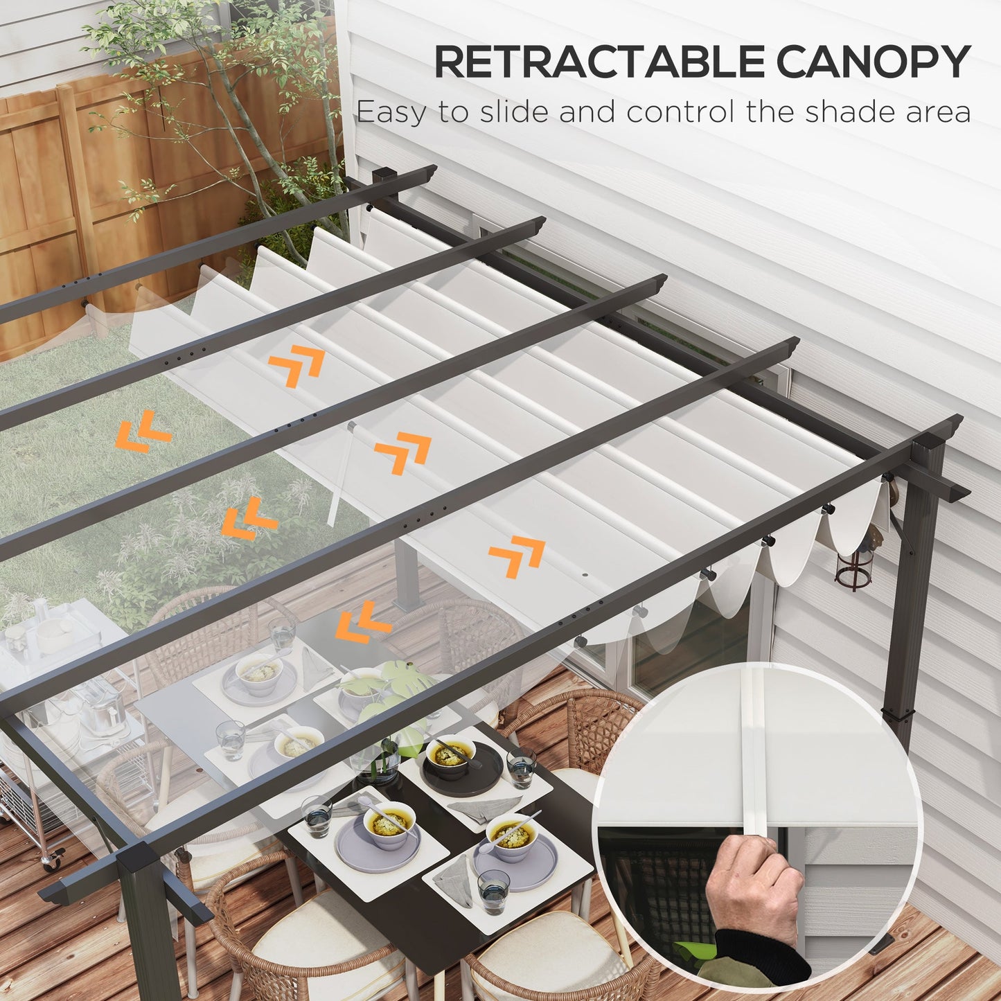 3 x 3(m) Pergola with Retractable Roof Canopy, Aluminium Frame Garden Gazebo Outdoor Sun Shade Shelter for Grill, Patio, Light Grey