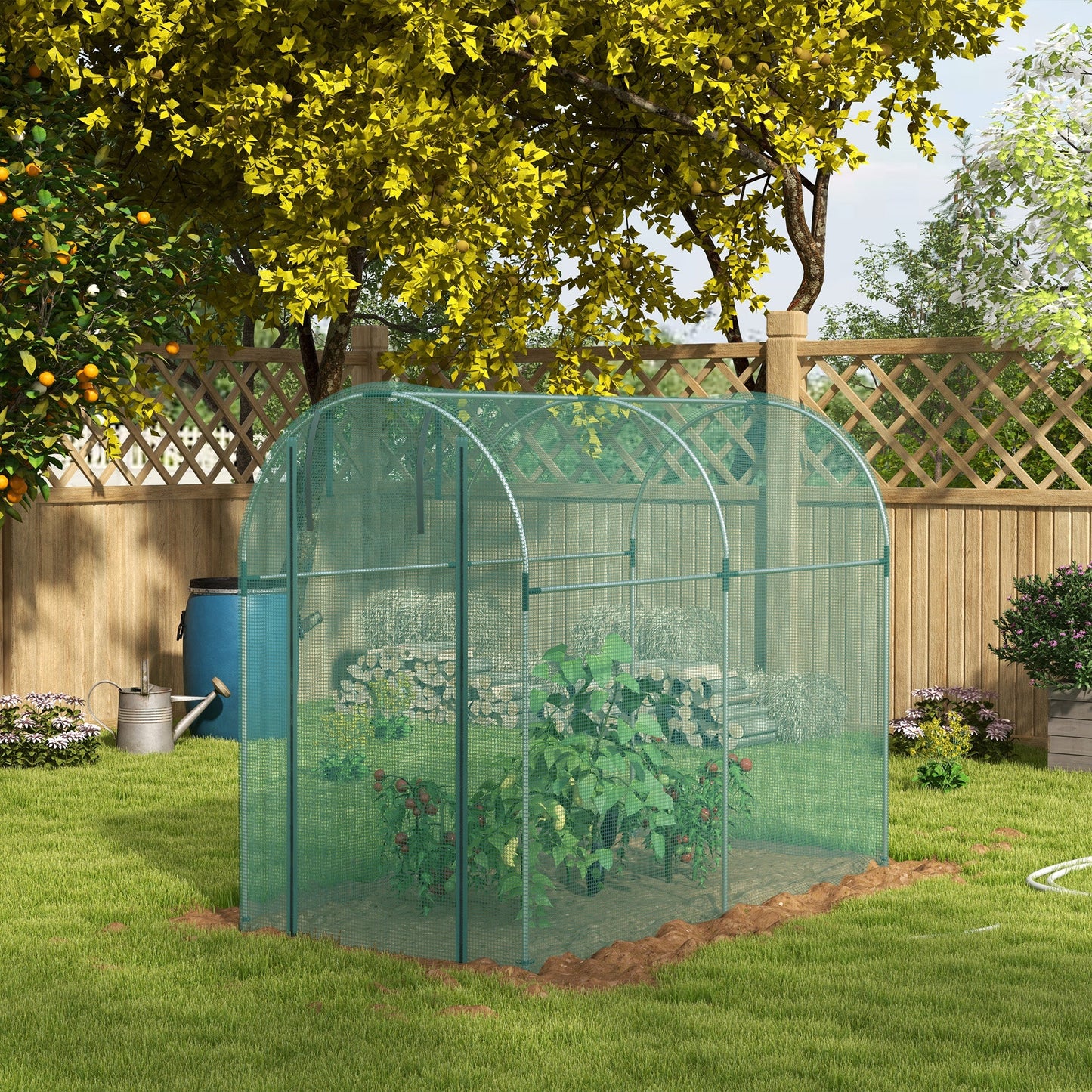 Fruit Cage Bird Netting, Heavy Duty Fruit and Vegetable Protection Tent with Zipped Door, Anti Bird, Insects, Small Animals, 1.2 x 2.4 x 1.9m, Green