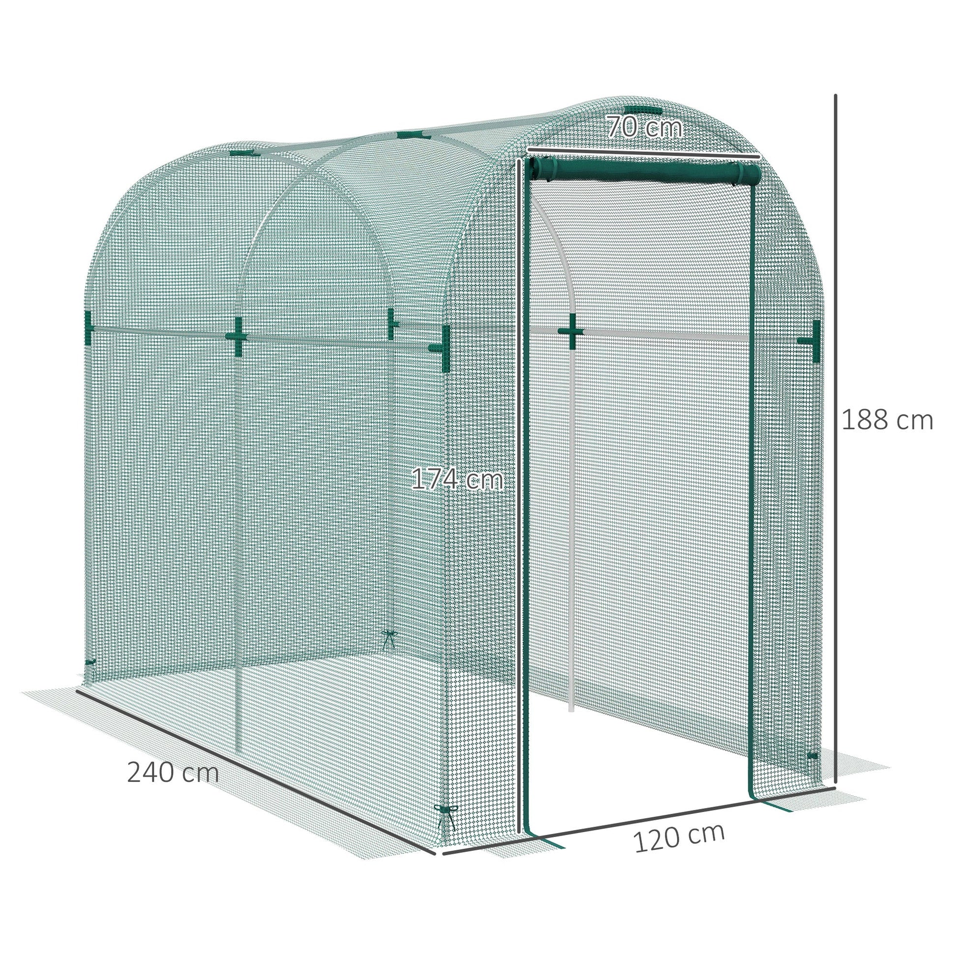 Fruit Cage Bird Netting, Heavy Duty Fruit and Vegetable Protection Tent with Zipped Door, Anti Bird, Insects, Small Animals, 1.2 x 2.4 x 1.9m, Green
