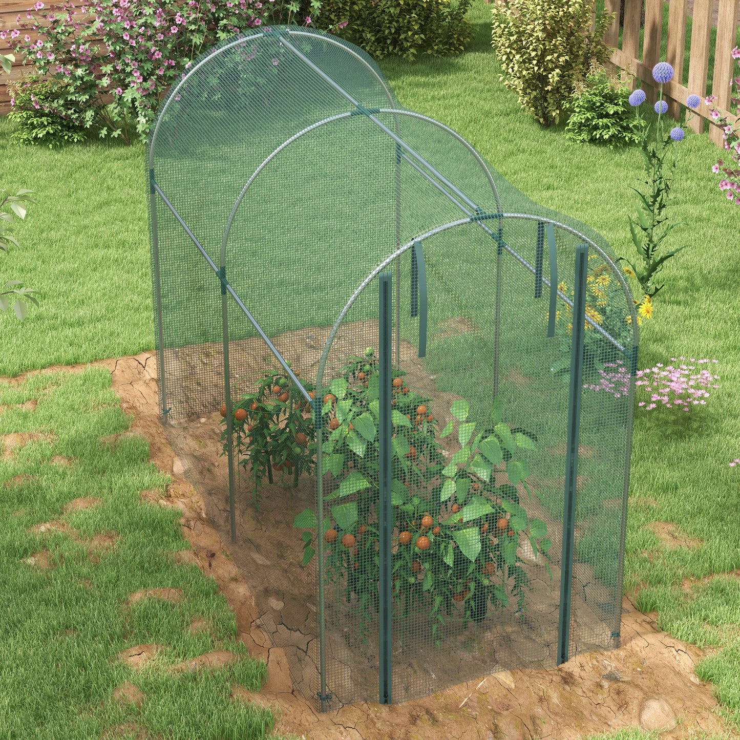 Fruit Cage Bird Netting, Heavy Duty Fruit and Vegetable Protection Tent with Zipped Door, Anti Bird, Insects, Small Animals, 1.2 x 2.4 x 1.9m, Green