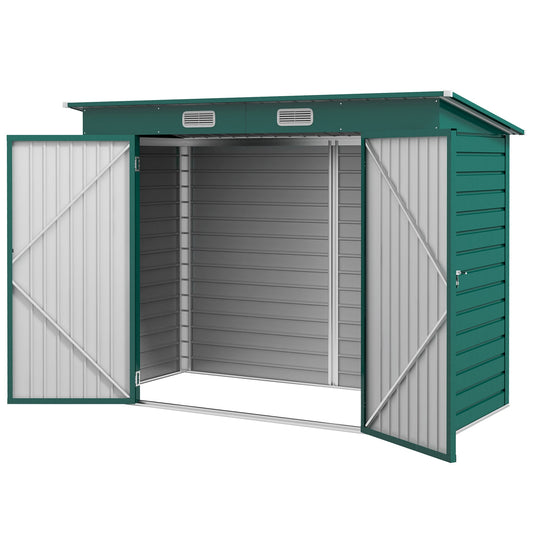 8 x 4FT Garden Shed. Galvanised Metal Shed, Outdoor Tool Storage Shed with Pent Roof, Lockable Door and 2 Vents, Green