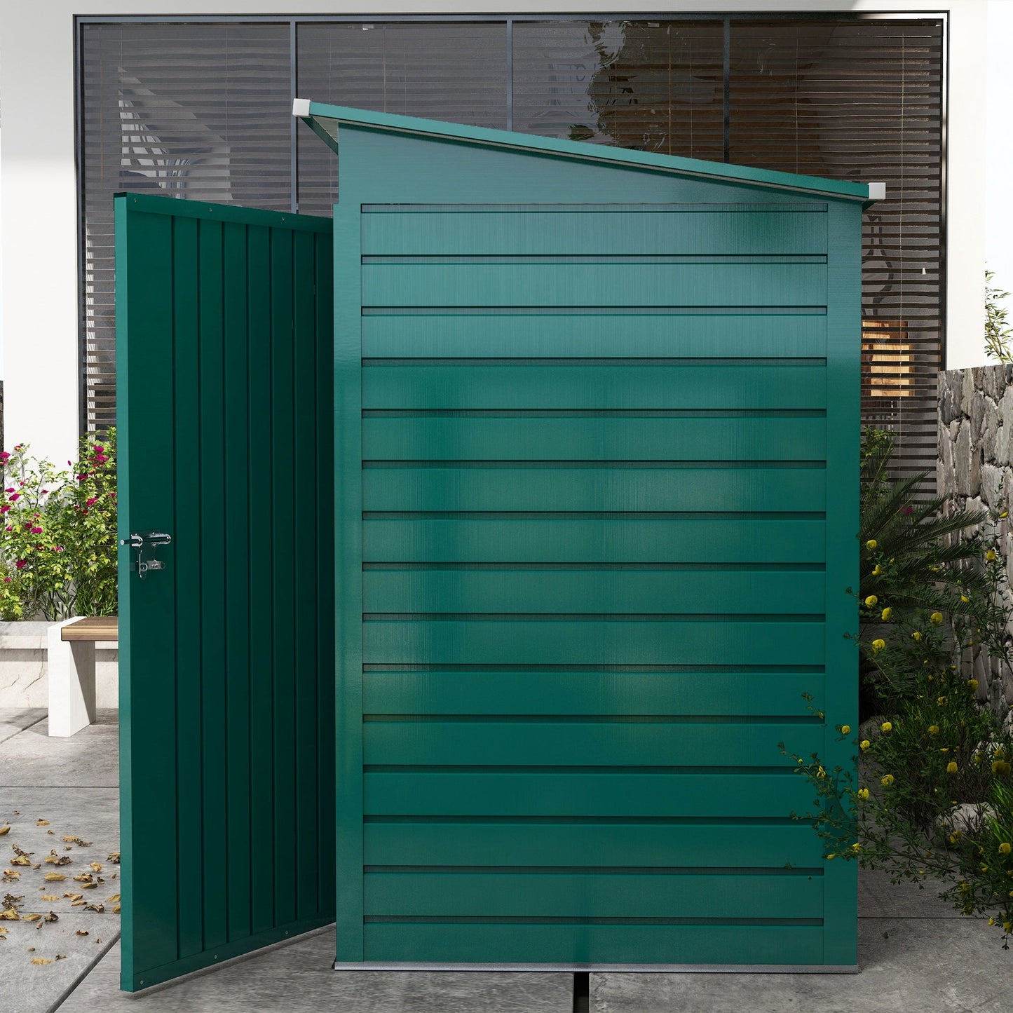 8 x 4FT Garden Shed. Galvanised Metal Shed, Outdoor Tool Storage Shed with Pent Roof, Lockable Door and 2 Vents, Green