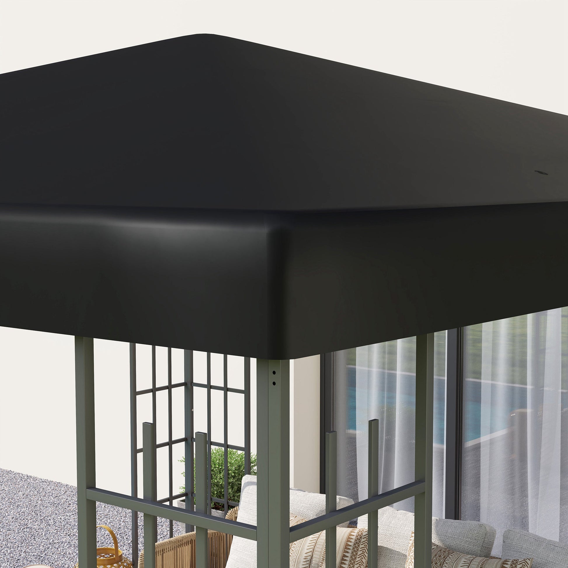 3 x 3(m) Gazebo Canopy Replacement Cover, Garden Gazebo Roof Replacement with Drain Holes, Water Resistant PVC Coating, 370g/㎡, UPF30+, TOP COVER ONLY, Black