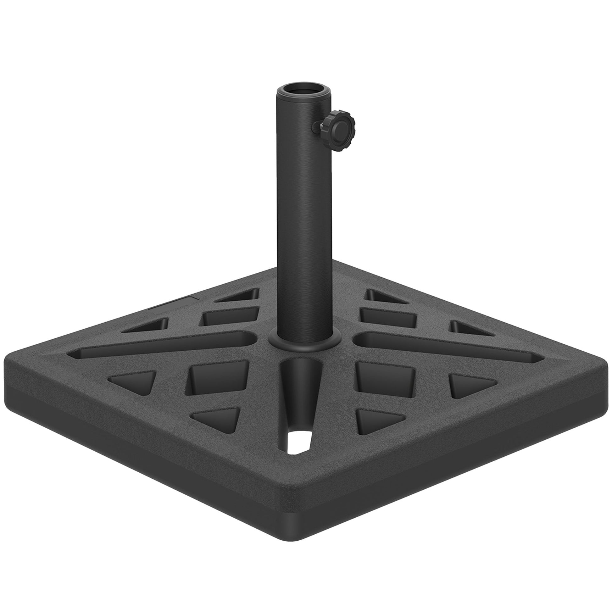 Garden Parasol Base, 15kg HDPE Outdoor Umbrella Stand Parasol Stand with Cut-Out Design, Sun Umbrella Base for 32, 38, 48 mm Poles, Black