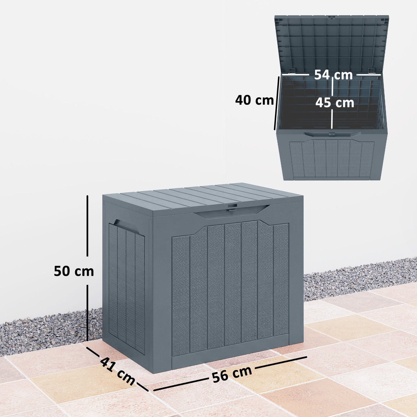 93L Plastic Garden Storage Box, Outdoor Storage Box with Handles, Waterproof Outdoor Storage Container for Garden Tools and Accessories, Light Grey