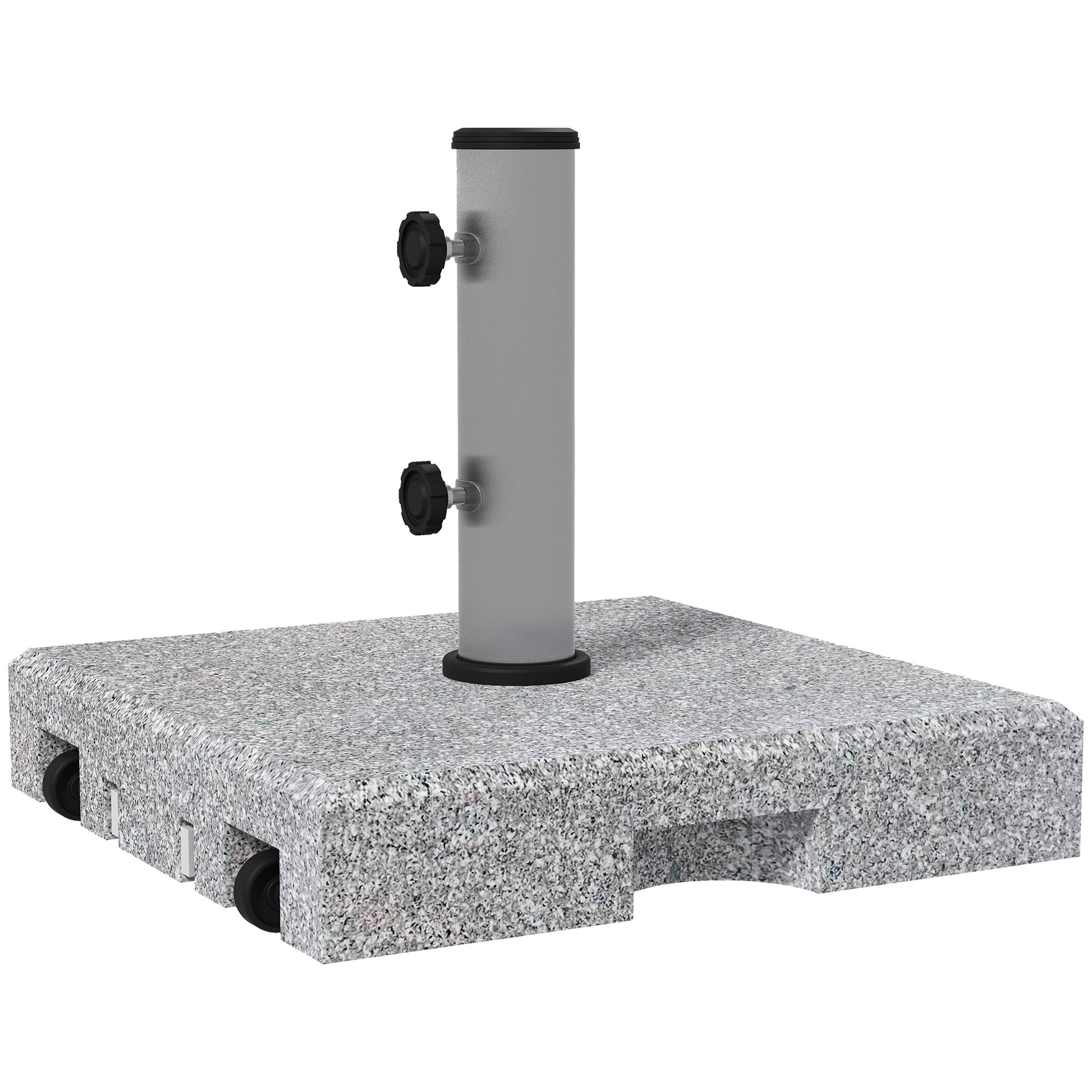 28kg Granite Parasol Base, Heavy Duty Square Umbrella Stand with Wheels and Retractable Handle, Parasol holder for 32mm, 38mm, 48mm Poles, Grey