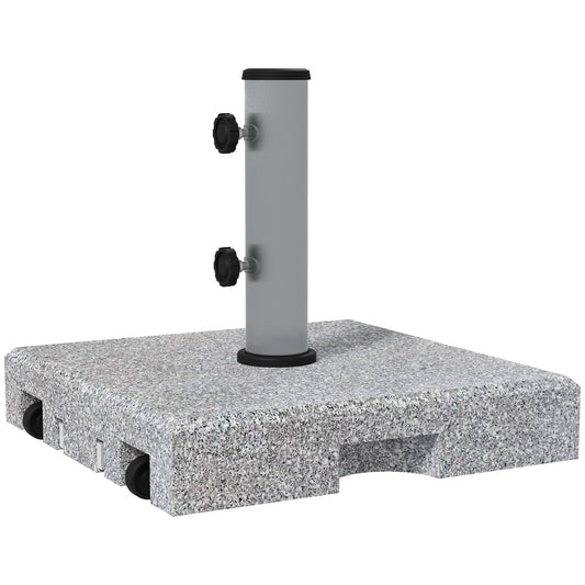 28kg Granite Parasol Base, Heavy Duty Square Umbrella Stand with Wheels and Retractable Handle, Parasol holder for 32mm, 38mm, 48mm Poles, Grey