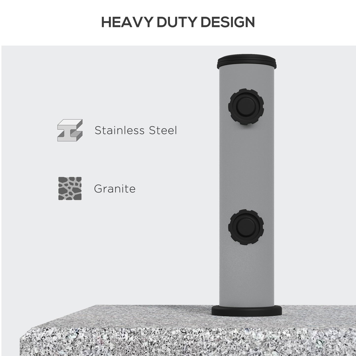 28kg Granite Parasol Base, Heavy Duty Square Umbrella Stand with Wheels and Retractable Handle, Parasol holder for 32mm, 38mm, 48mm Poles, Grey