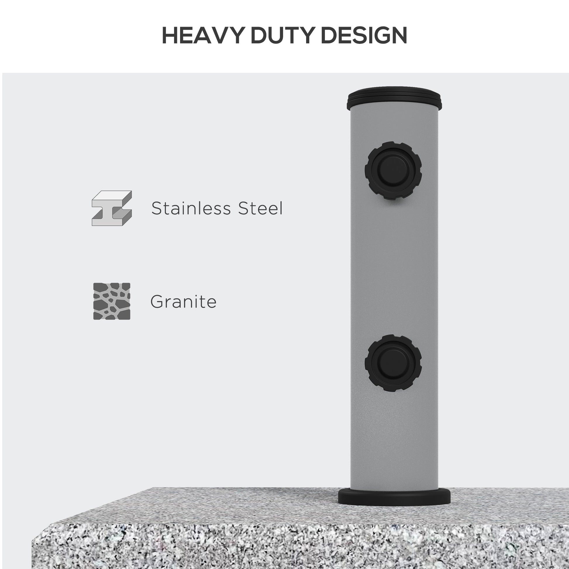 28kg Granite Parasol Base, Heavy Duty Square Umbrella Stand with Wheels and Retractable Handle, Parasol holder for 32mm, 38mm, 48mm Poles, Grey
