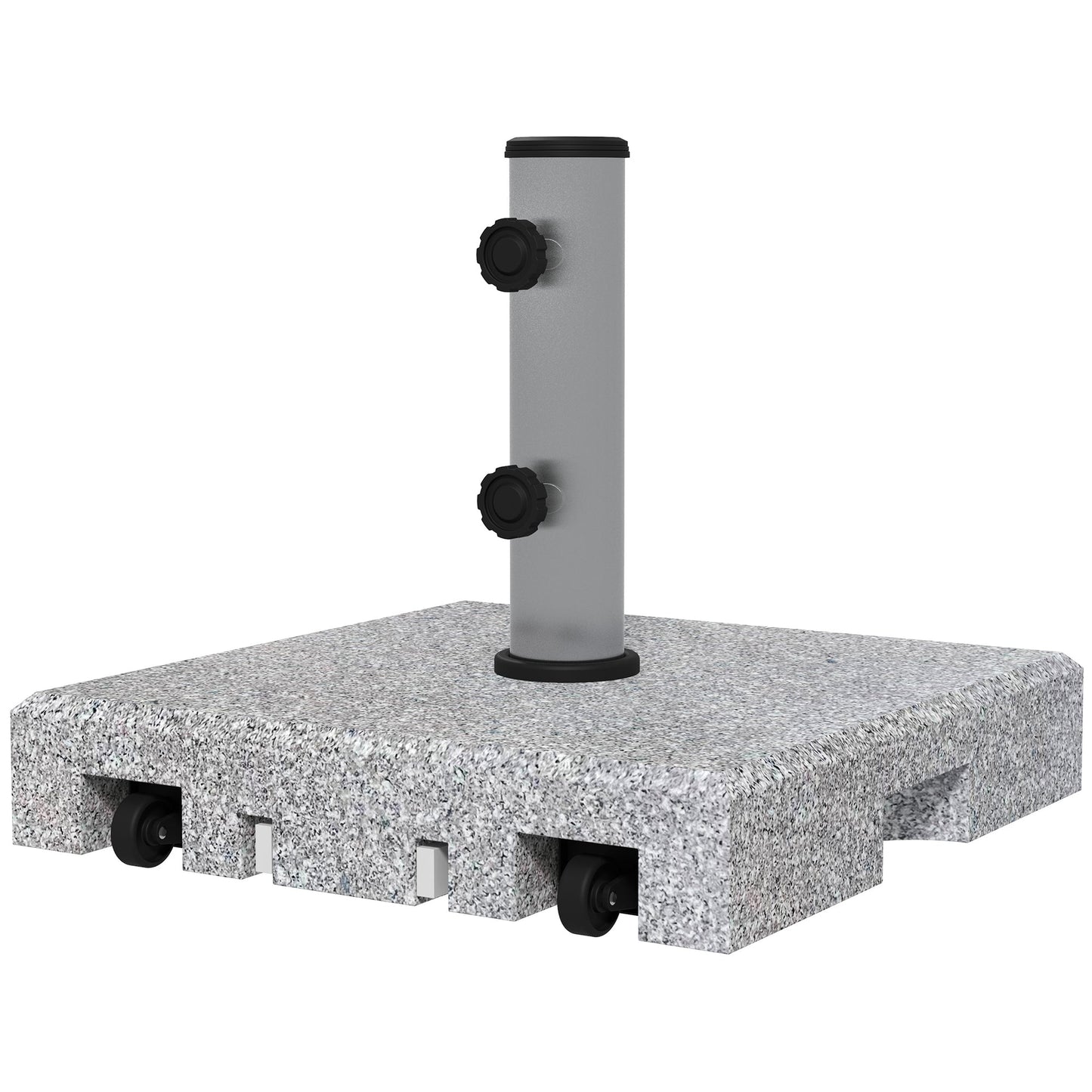 28kg Granite Parasol Base, Heavy Duty Square Umbrella Stand with Wheels and Retractable Handle, Parasol holder for 32mm, 38mm, 48mm Poles, Grey