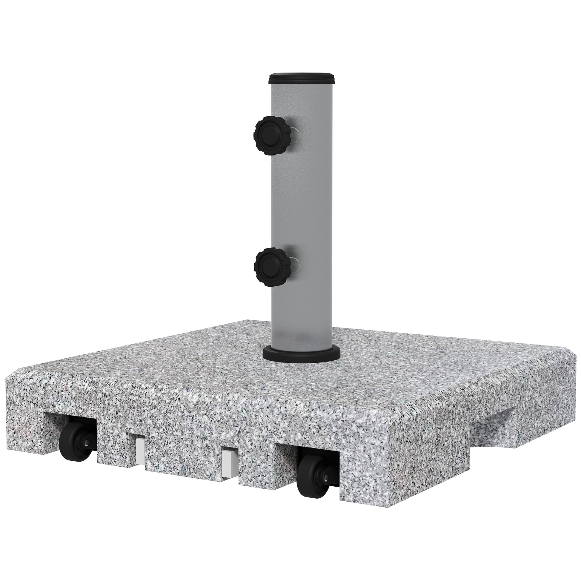 28kg Granite Parasol Base, Heavy Duty Square Umbrella Stand with Wheels and Retractable Handle, Parasol holder for 32mm, 38mm, 48mm Poles, Grey