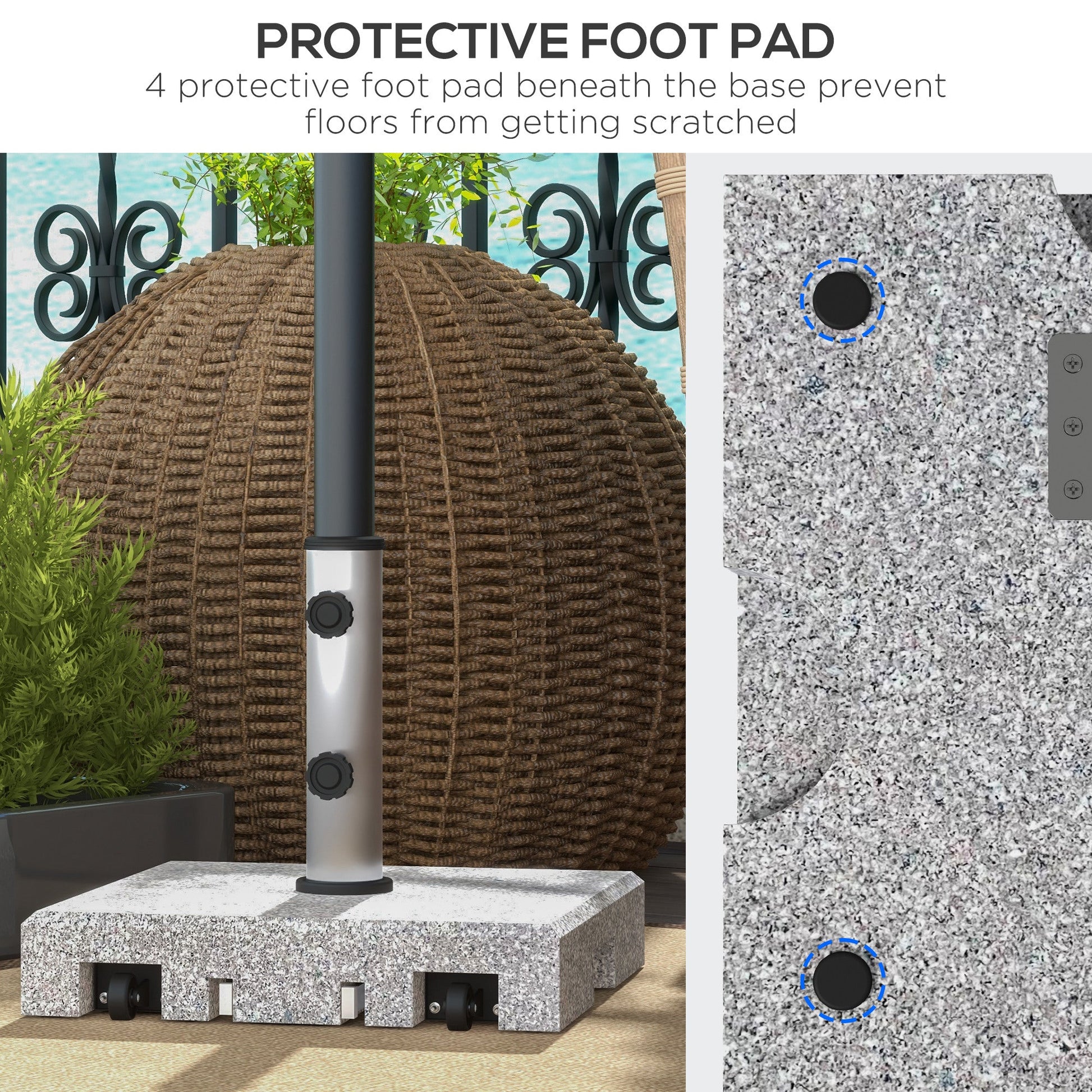 28kg Granite Parasol Base, Heavy Duty Square Umbrella Stand with Wheels and Retractable Handle, Parasol holder for 32mm, 38mm, 48mm Poles, Grey