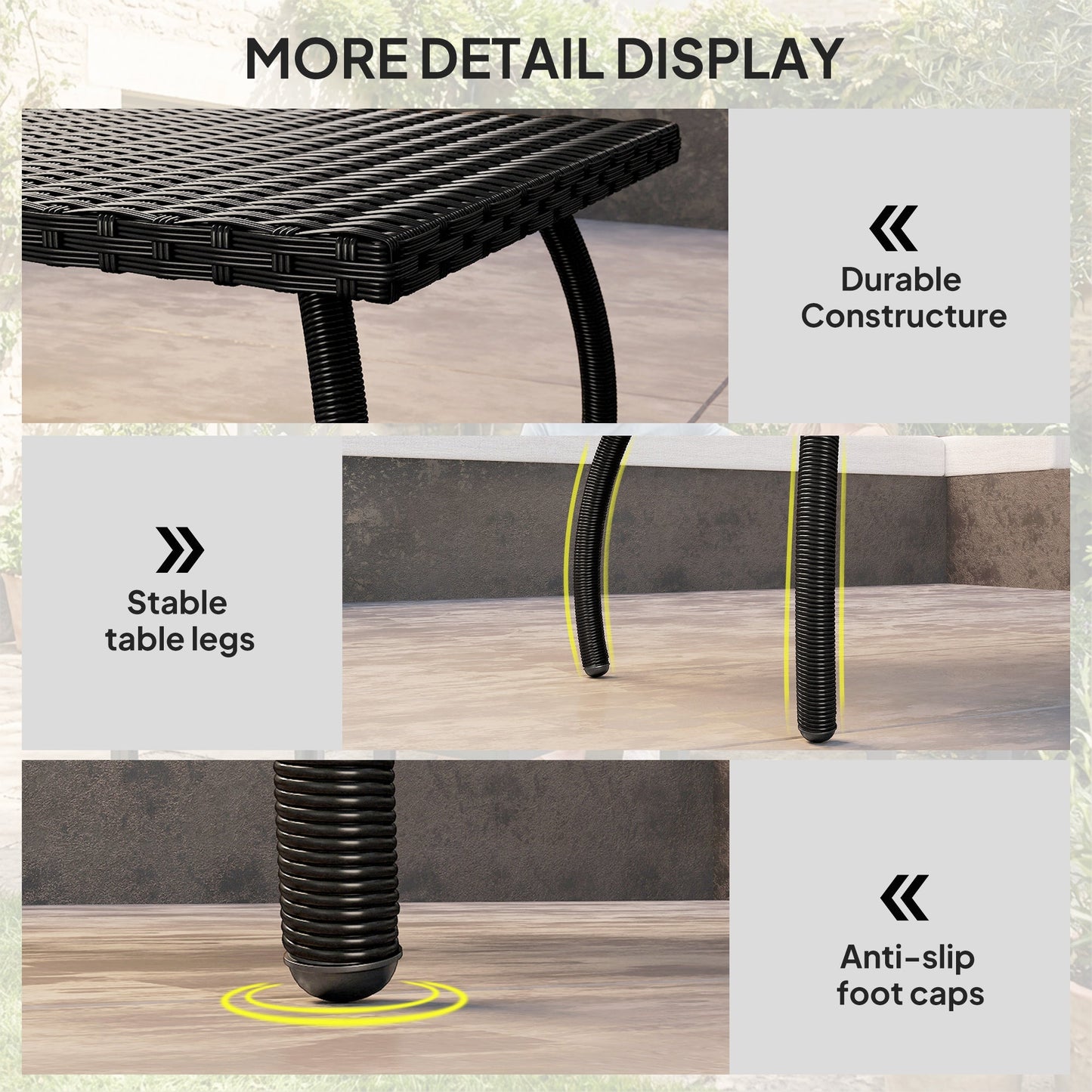 Rattan Garden Coffee Table, PE Wicker Outdoor Garden Table with All-Weather Material for Garden, Balcony, Porch, Black