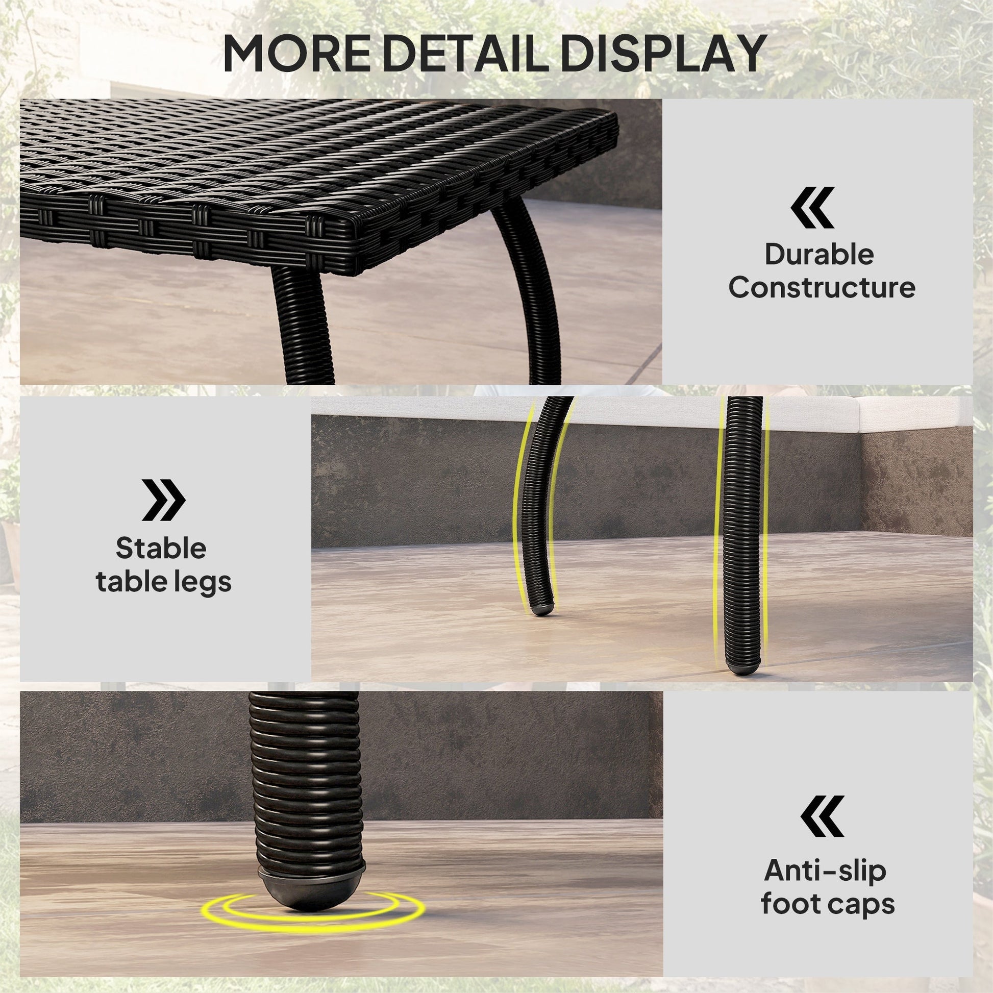 Rattan Garden Coffee Table, PE Wicker Outdoor Garden Table with All-Weather Material for Garden, Balcony, Porch, Black