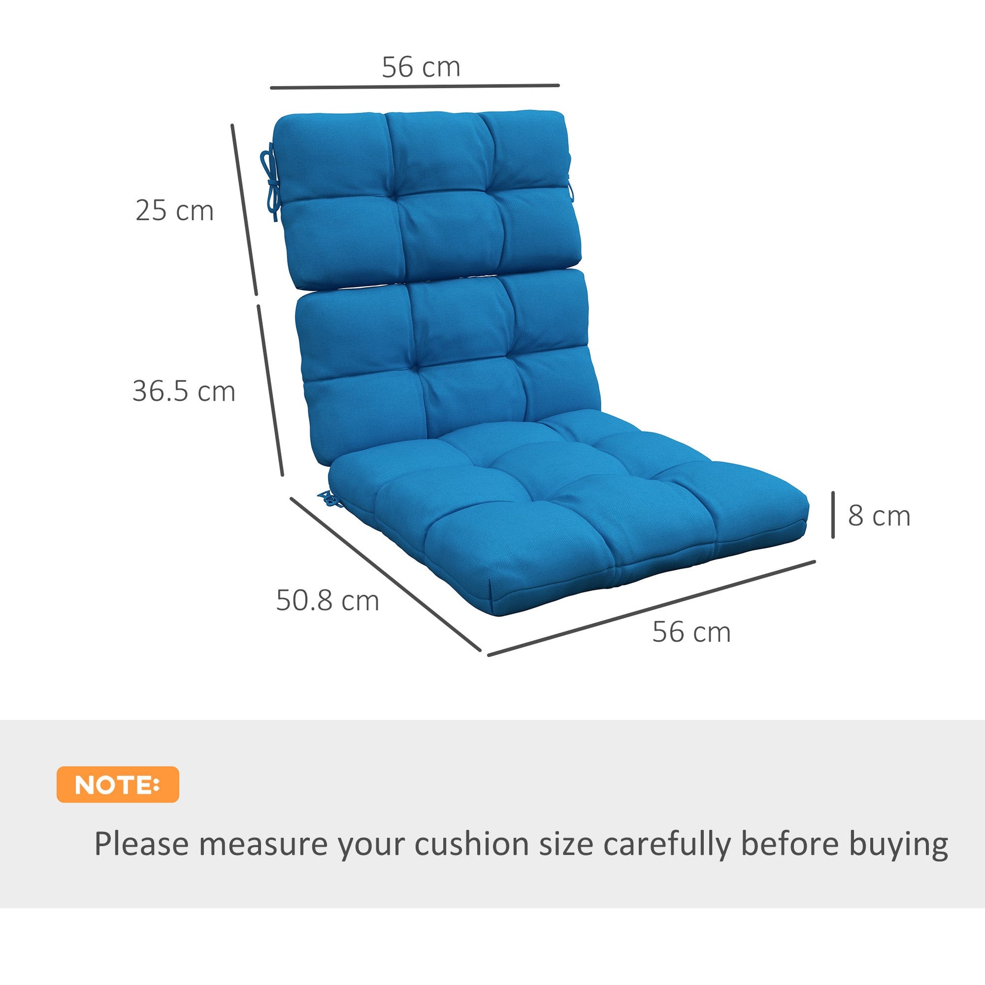 2pc Outdoor Seat Cushions with Backrest, Ties, Water Repellent Seat Pads for Chair, Garden Patio, Blue