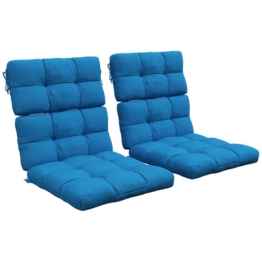 2pc Outdoor Seat Cushions with Backrest, Ties, Water Repellent Seat Pads for Chair, Garden Patio, Blue