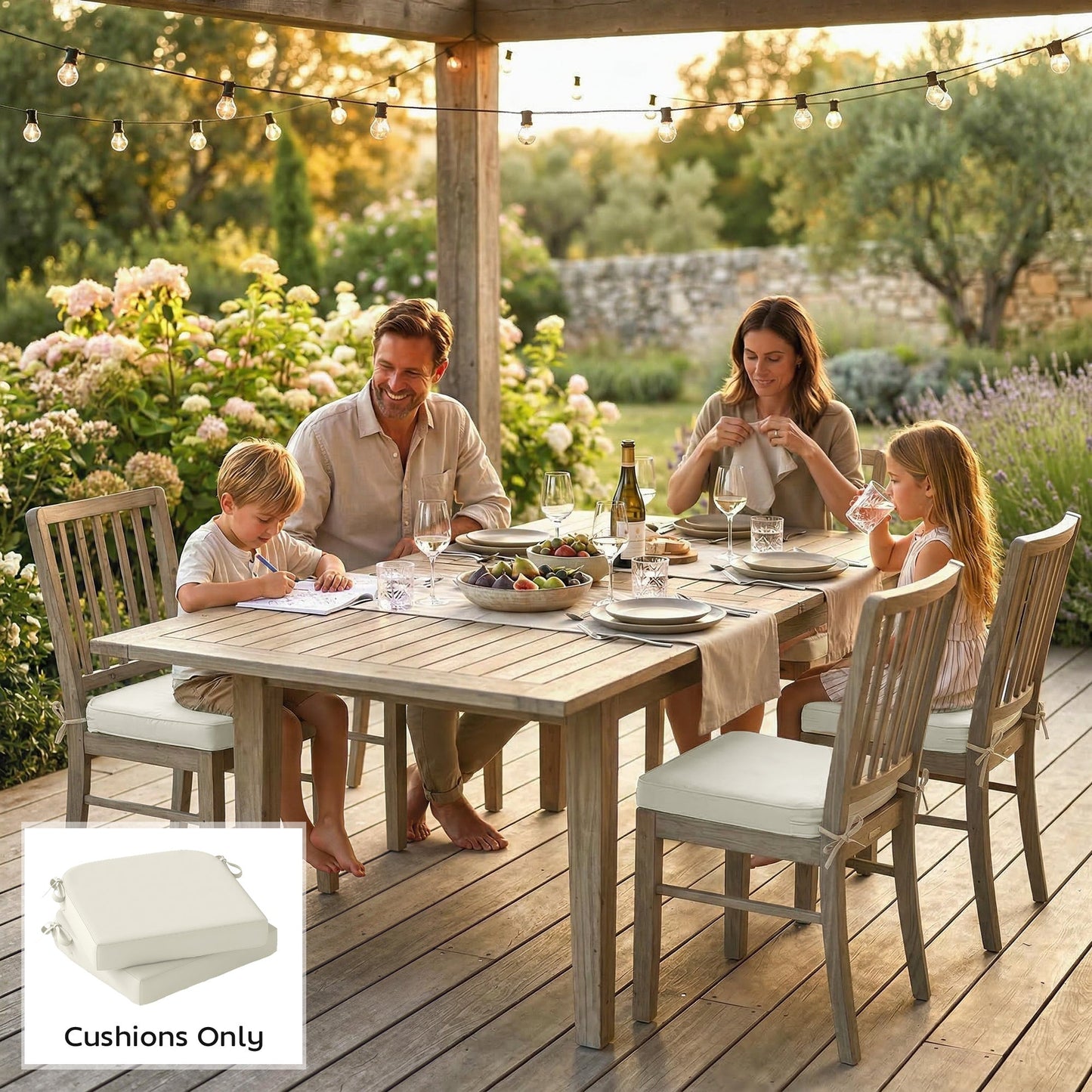 Outdoor Chair Seat Cushions Set of 2, Garden Chair Cushions with 7cm Thick Foam & Ties, Water Repellent and UV Resistant Covers for Patio Furniture 40x40cm, Cream White