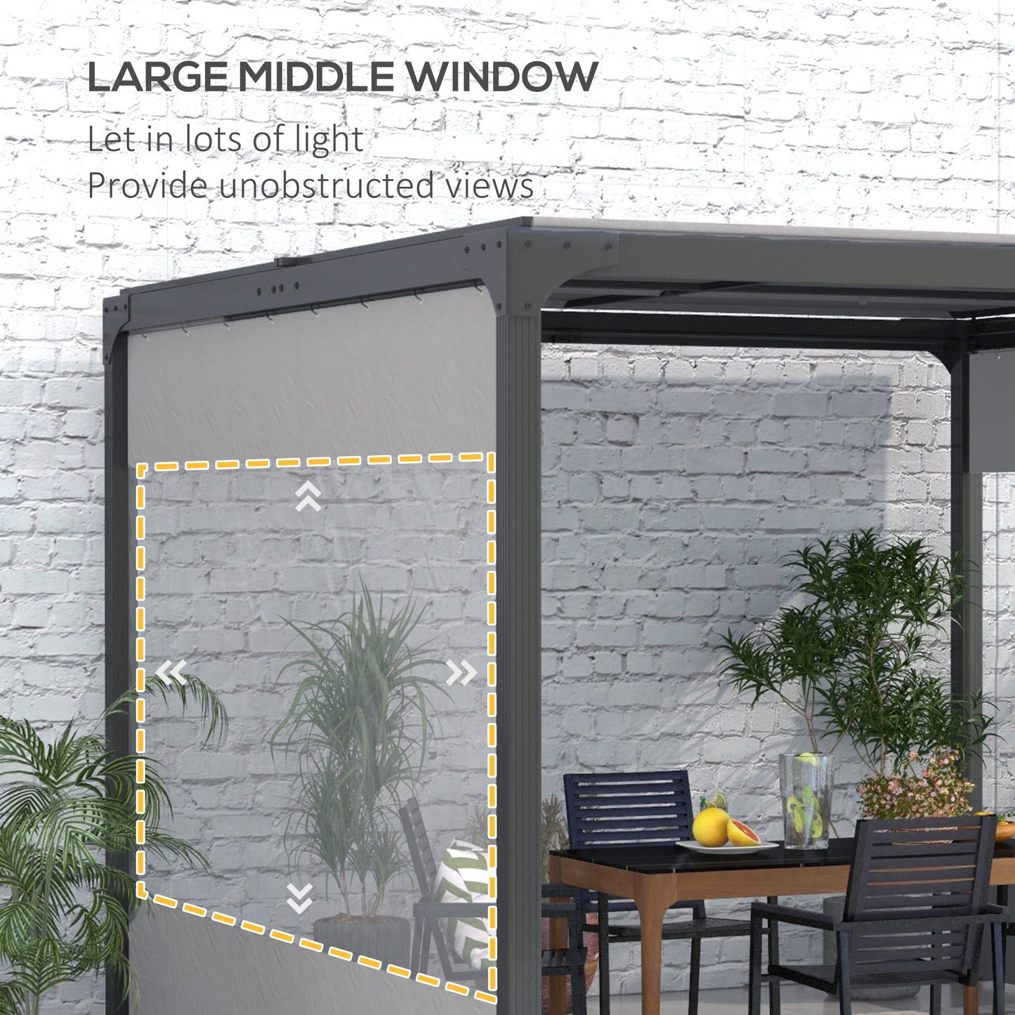 2 Pack Pergola Gazebo Side Panels with Large Window, for 3(m) Long Garden Pergola, 3x2m Gazebo Side Curtains Replacement, Grey