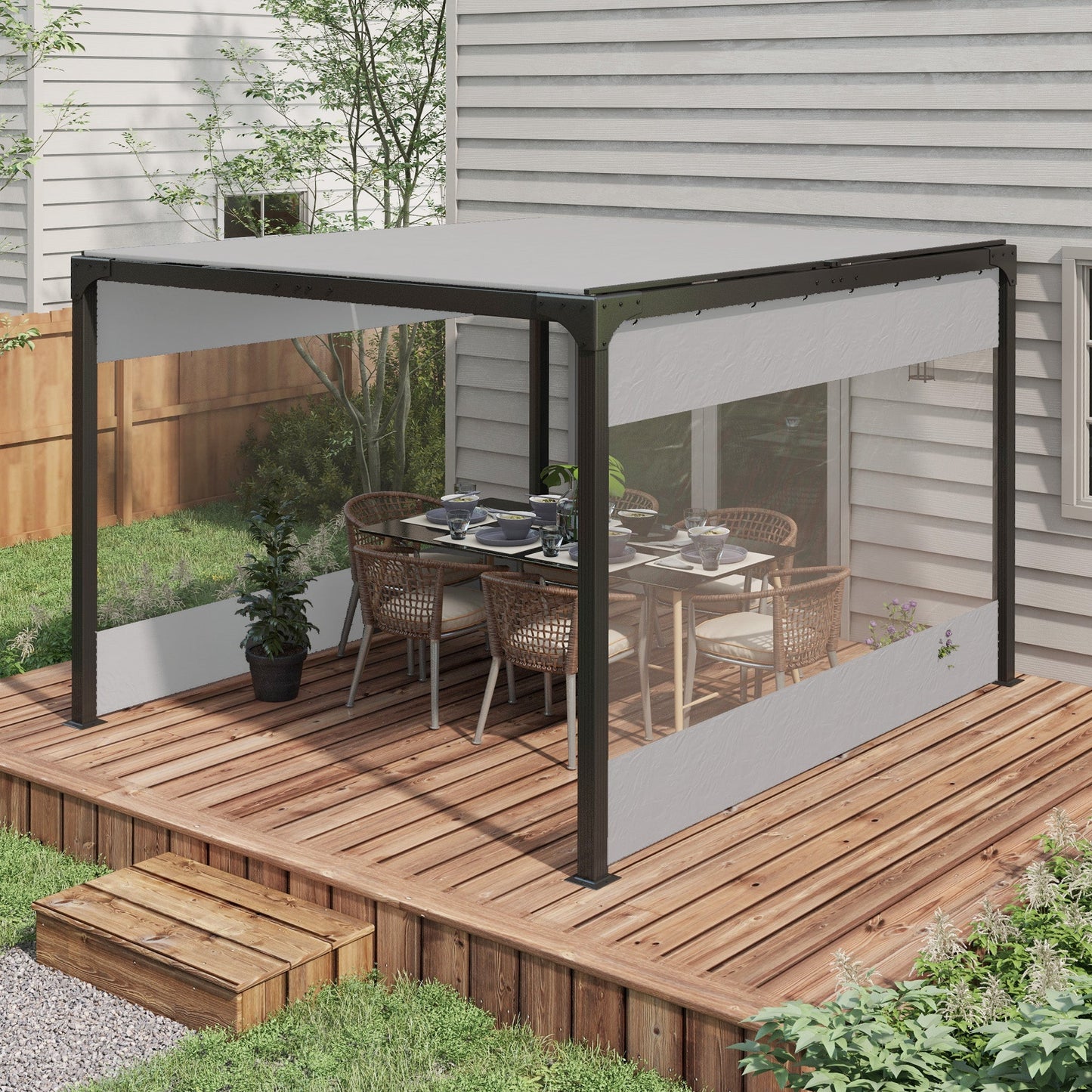 2 Pack Pergola Gazebo Side Panels with Large Window, for 3(m) Long Garden Pergola, 3x2m Gazebo Side Curtains Replacement, Grey