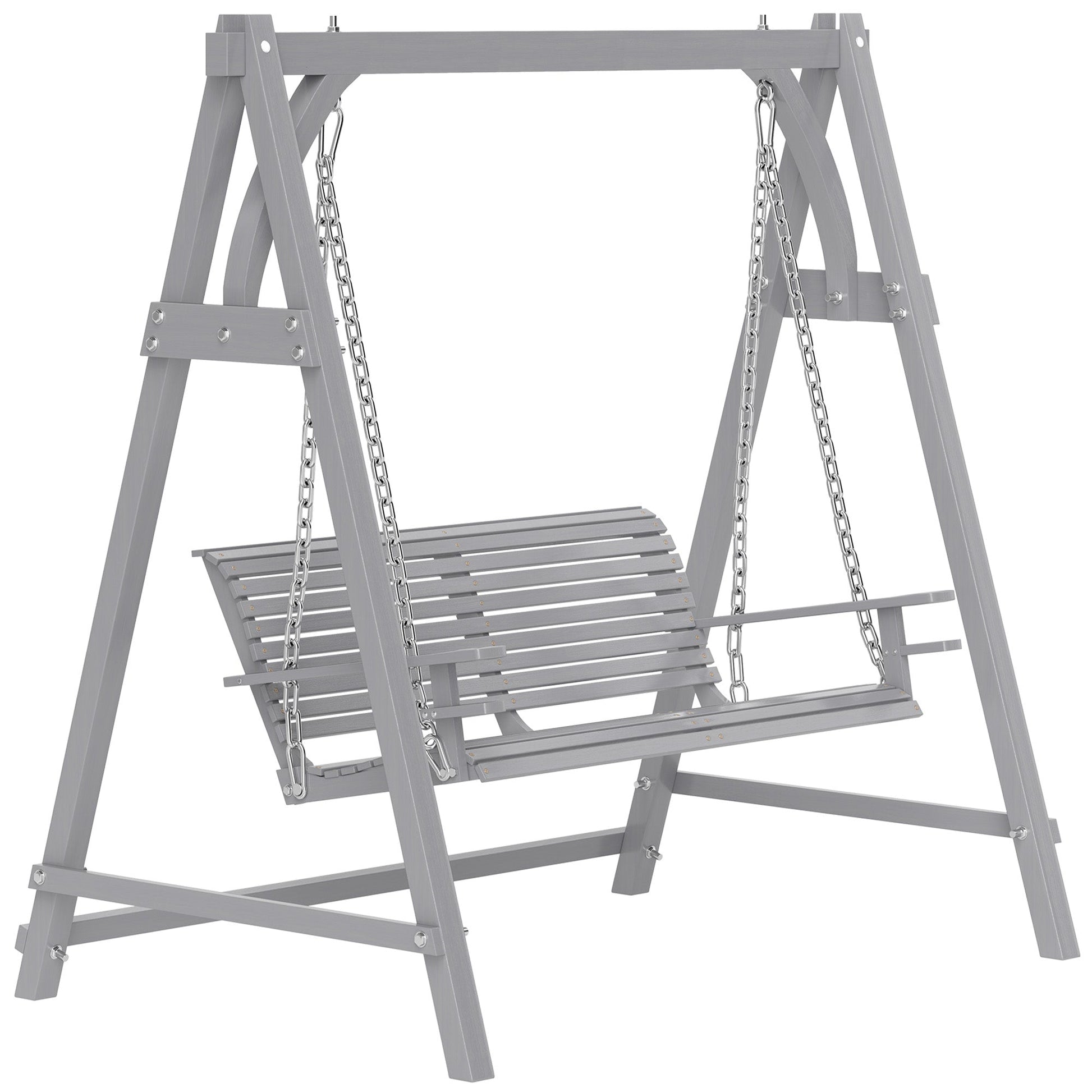 2 Seater Garden Swing Seat Larch Wood Swing Chair Hammock Bench Lounger - Grey