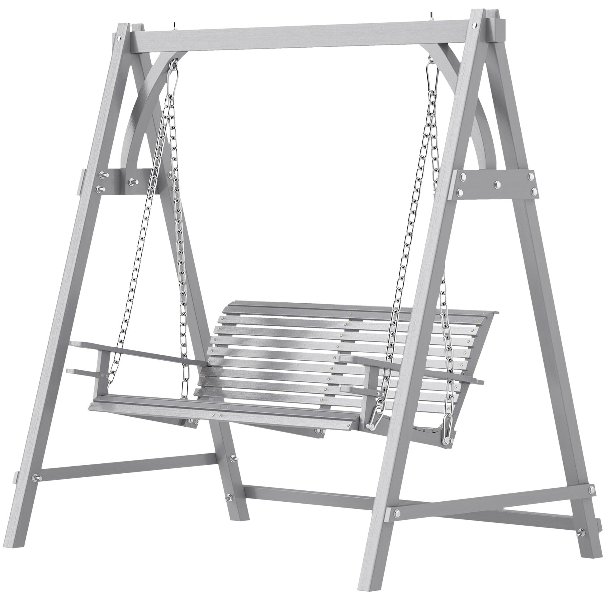 2 Seater Garden Swing Seat Larch Wood Swing Chair Hammock Bench Lounger - Grey