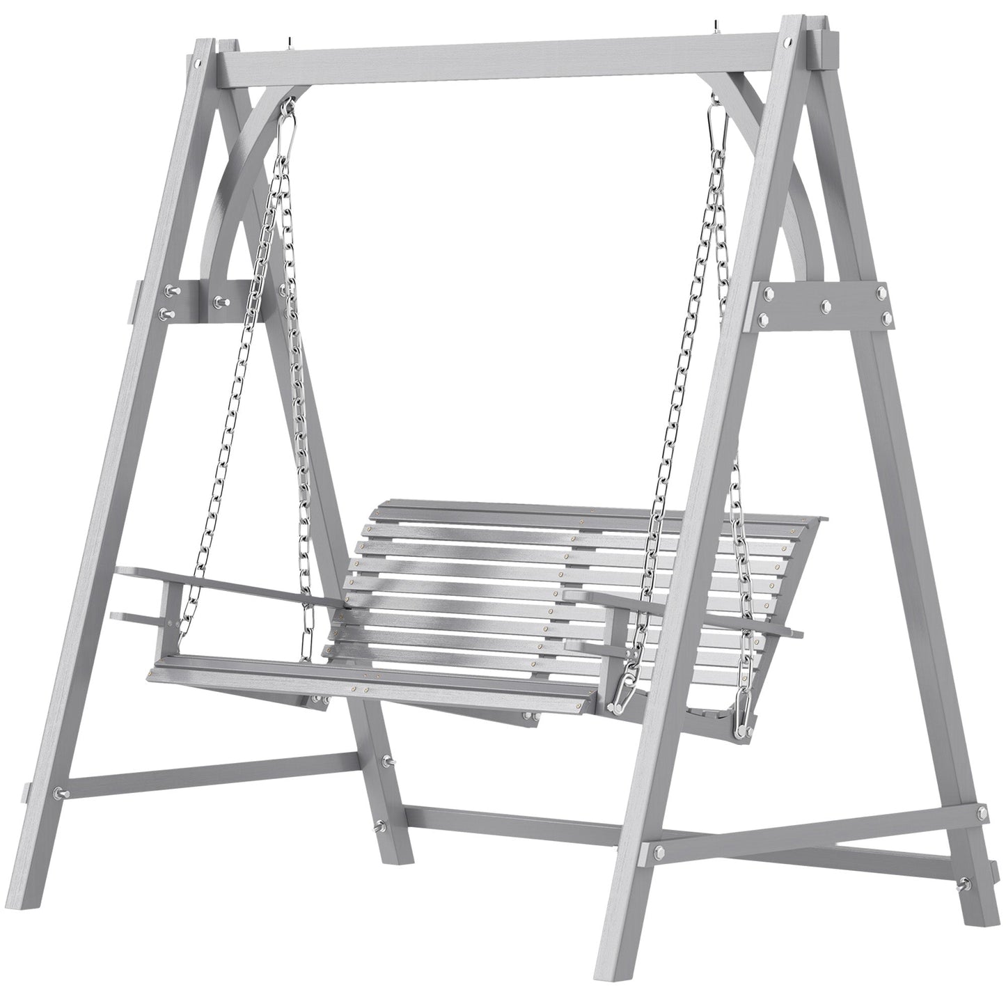 2 Seater Garden Swing Seat Larch Wood Swing Chair Hammock Bench Lounger - Grey