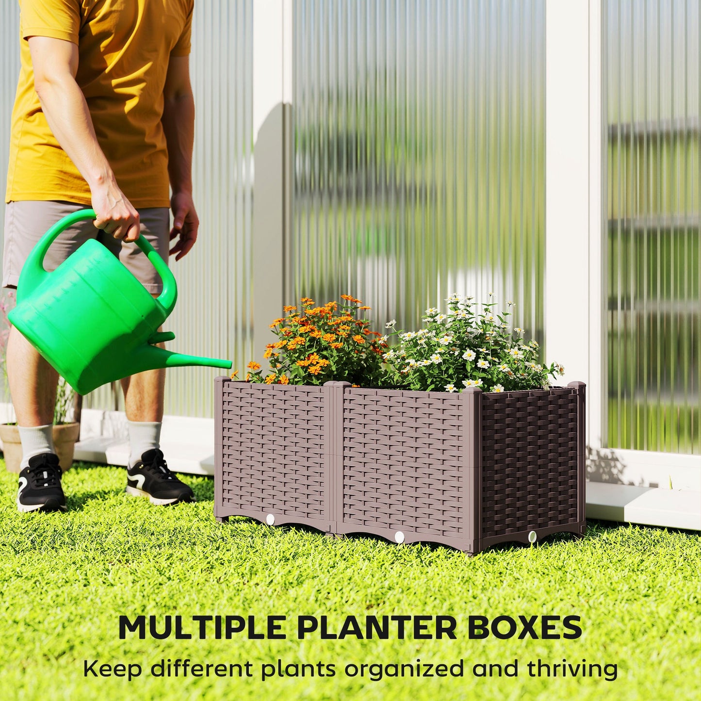 Plastic Raised Garden Bed with Legs, Self Watering Elevated Planter Boxes with Drainage Holes and Plugs, Easy Assembly Outdoor Planter Box for Vegetables, Flowers, Herbs, 80 x 40 x 37 cm