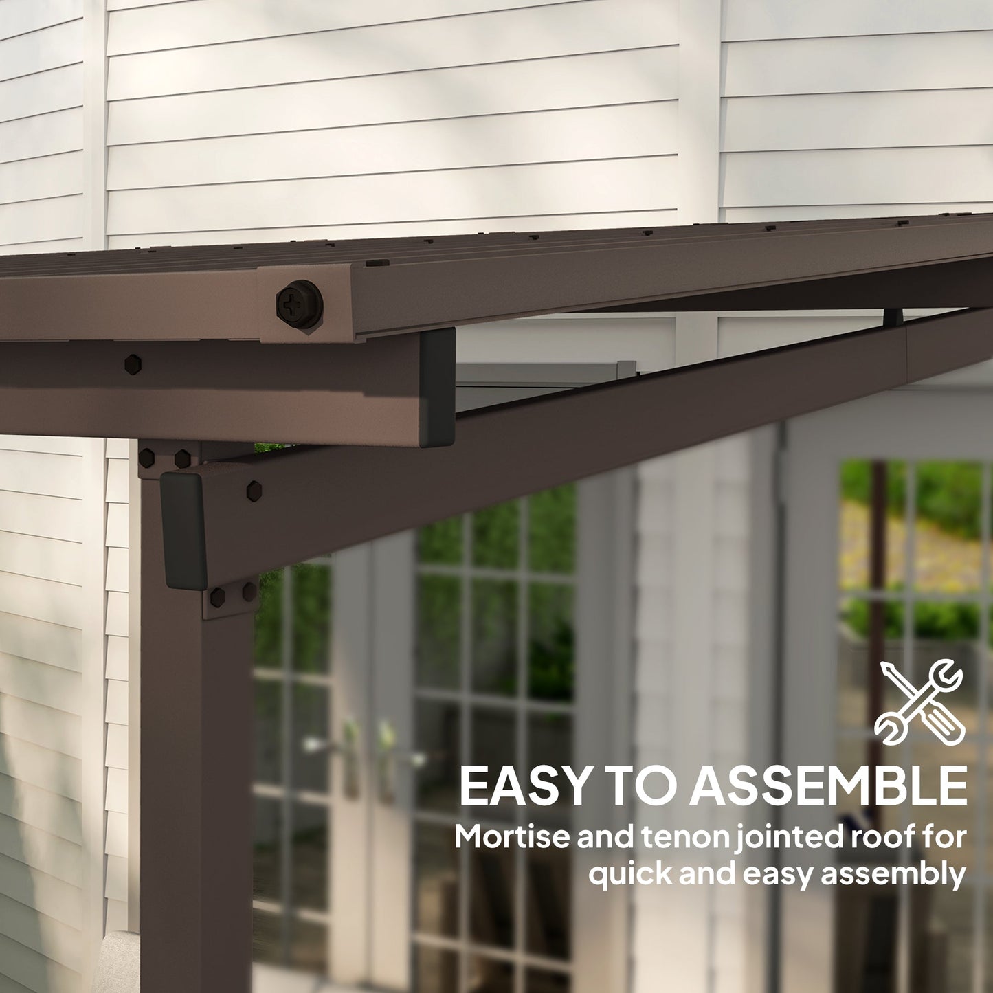 3 x 3(m) Garden Pergola with Waterproof Metal Roof, Lean to Pergola Hardtop Gazebo, Wind-resistant Outdoor Sun Shade, Easy to Assemble