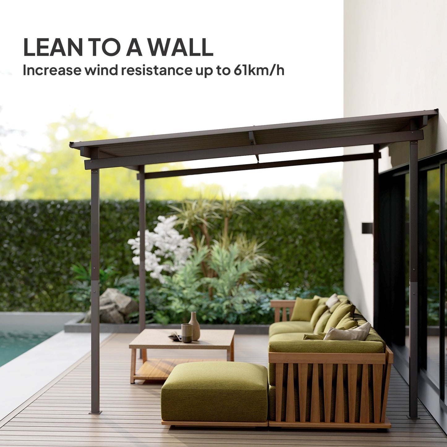 3 x 3(m) Garden Pergola with Waterproof Metal Roof, Lean to Pergola Hardtop Gazebo, Wind-resistant Outdoor Sun Shade, Easy to Assemble