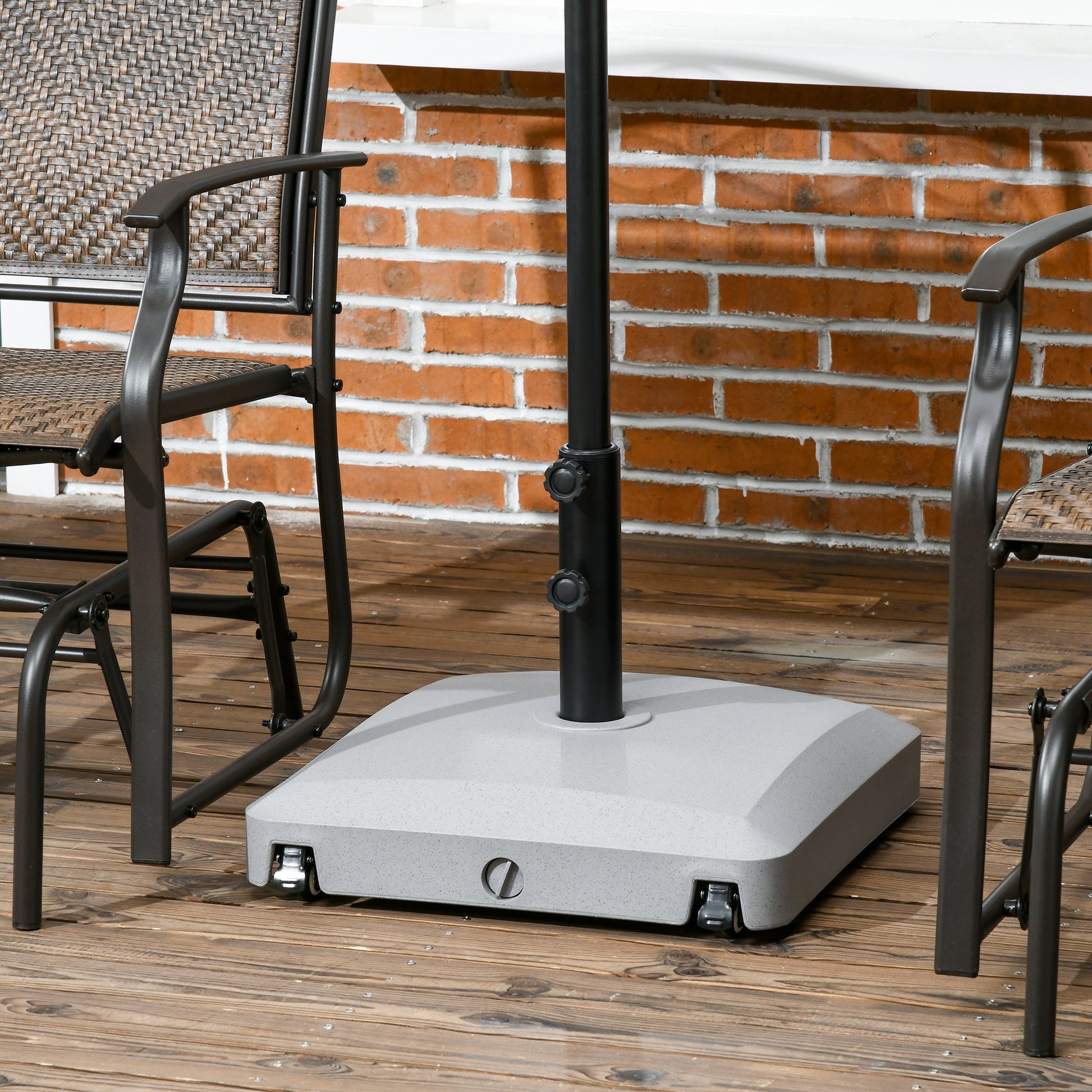 Garden Parasol Base Holder, 24kg Water or 30kg Sand Filled, Outdoor Market Umbrella Stand Weight with Wheels and Brakes, Grey