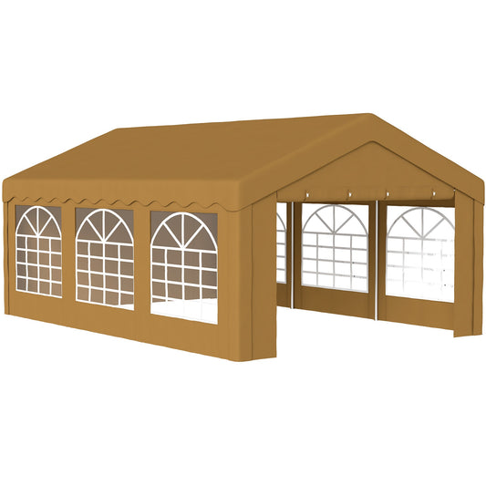 6m x 4m Garden Gazebo, Galvanised Marquee Party Tent with Removable Sides and Windows for Parties, Wedding and Events, Yellow