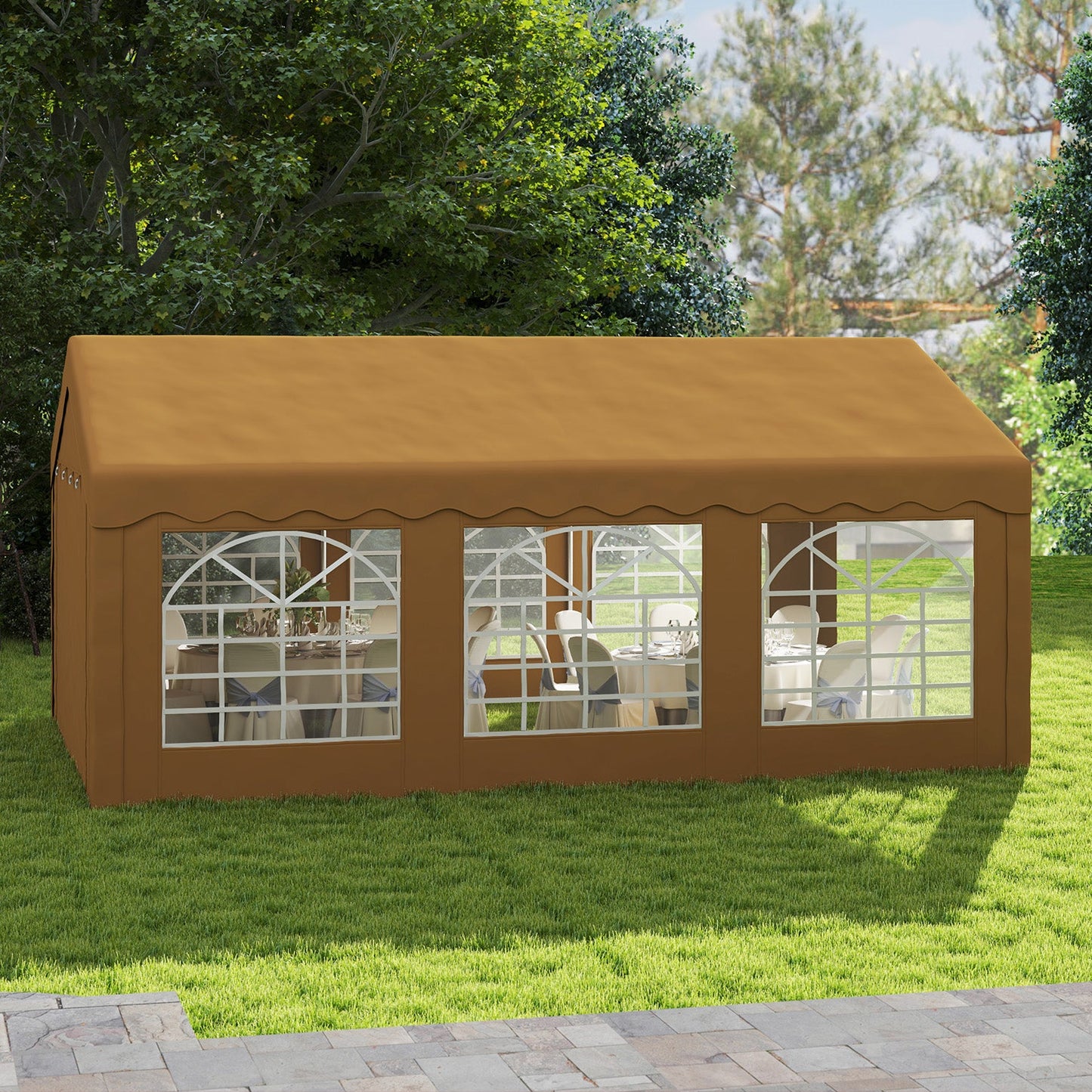 6m x 4m Garden Gazebo, Galvanised Marquee Party Tent with Removable Sides and Windows for Parties, Wedding and Events, Yellow