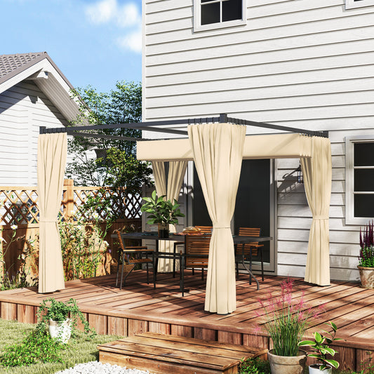3 x 3(m) Pergola with Retractable Roof Canopy and Curtains, Metal Frame Garden Gazebo Outdoor Sun Shade Shelter for Grill, Patio, Deck, Khaki