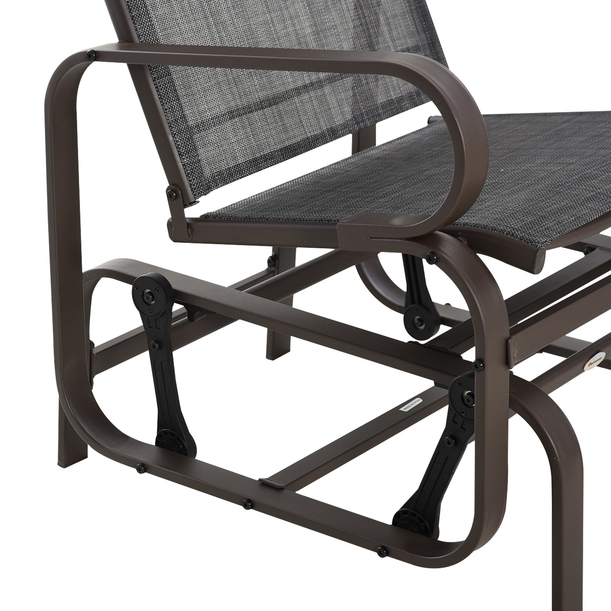 3 Pieces Garden Gliding Chair Set, Metal Frame 2 Single Armchair Swing Seater and 1 Glass Top Coffee Table w/ Breath Mesh Fabric Seat, Brown