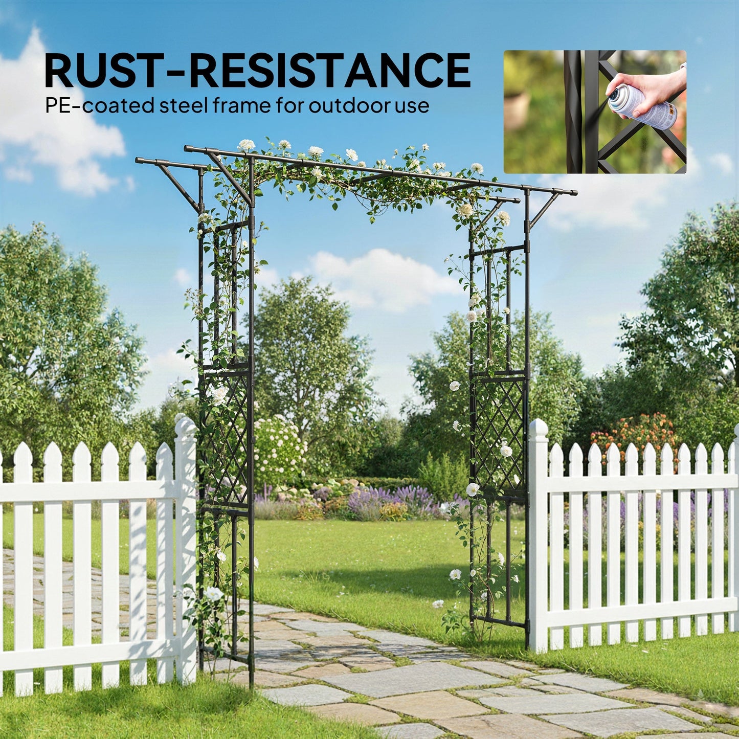 Garden Arch, PE-Coated Steel Arbour Trellis for Climbing Plants, Rose Arch for Party, Wedding Garden Decoration, 180 x 40 x 215 cm, Black
