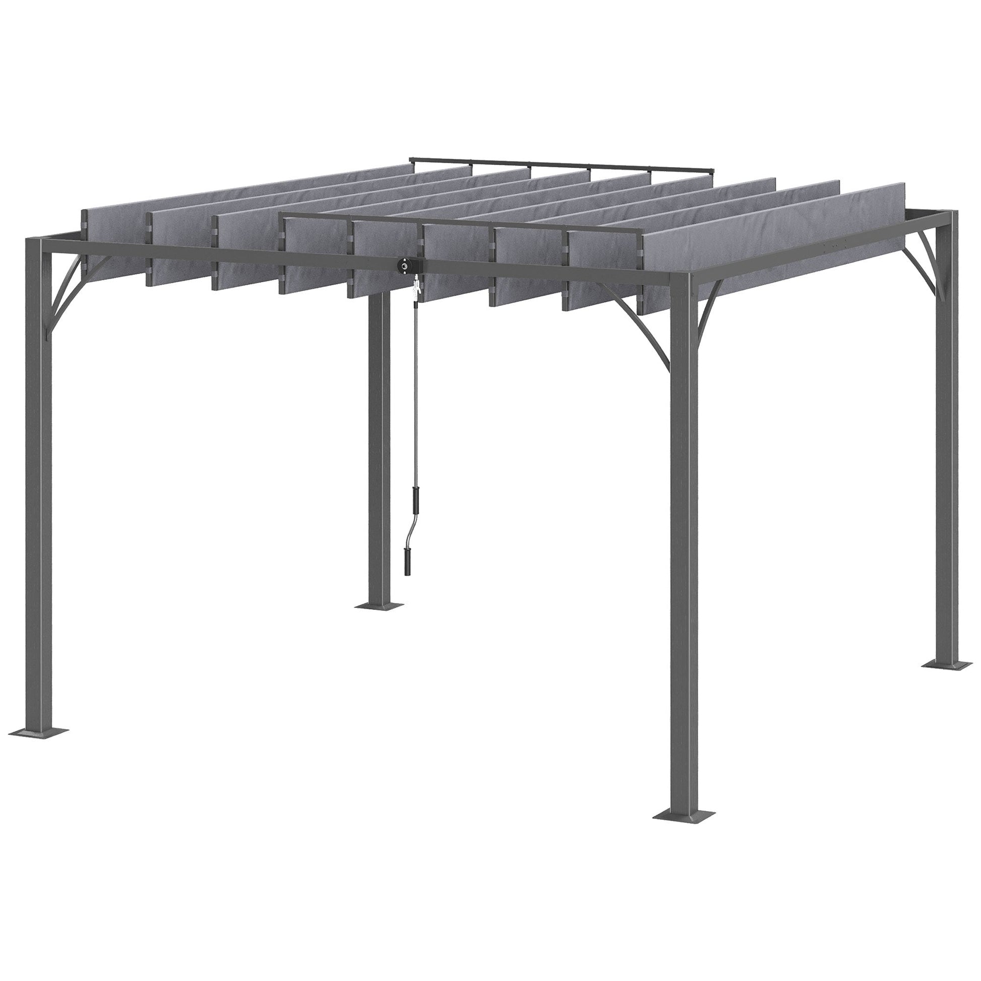 3 x 3(m) Outdoor Louvered Pergola with Adjustable Roof, AluminIum Patio Gazebo Canopy with Ground Stakes for Patio, Lawn, Garden, Grey