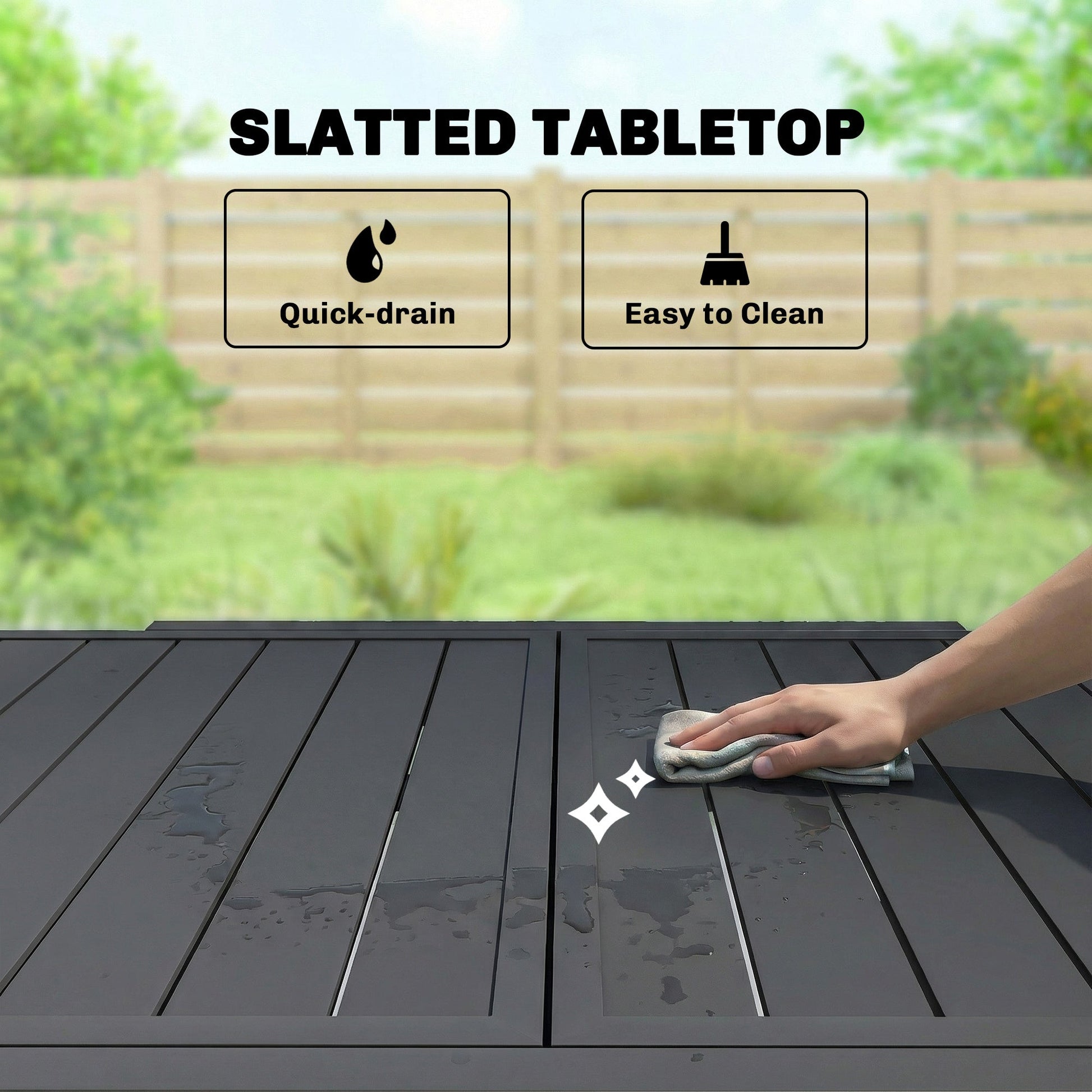 Extending Garden Table for 4-6 People, 80-160 cm Aluminium Extendable Outdoor Patio Table with Slatted Top for Garden, Lawn, Yard, Black