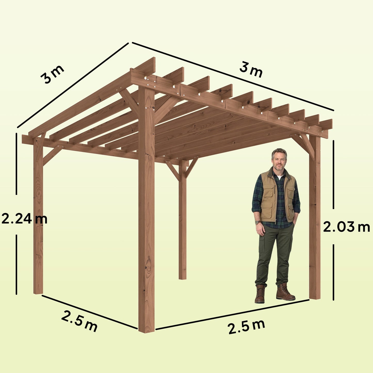 3 x 3 m Wooden Pergola Kit, Garden Pergola Gazebo Grape Trellis with Triangle Supports, Crossing Beams for Climbing Vines, Flowers, Sun Shade Shelter for Grill, Patio, Maple Wood-effect
