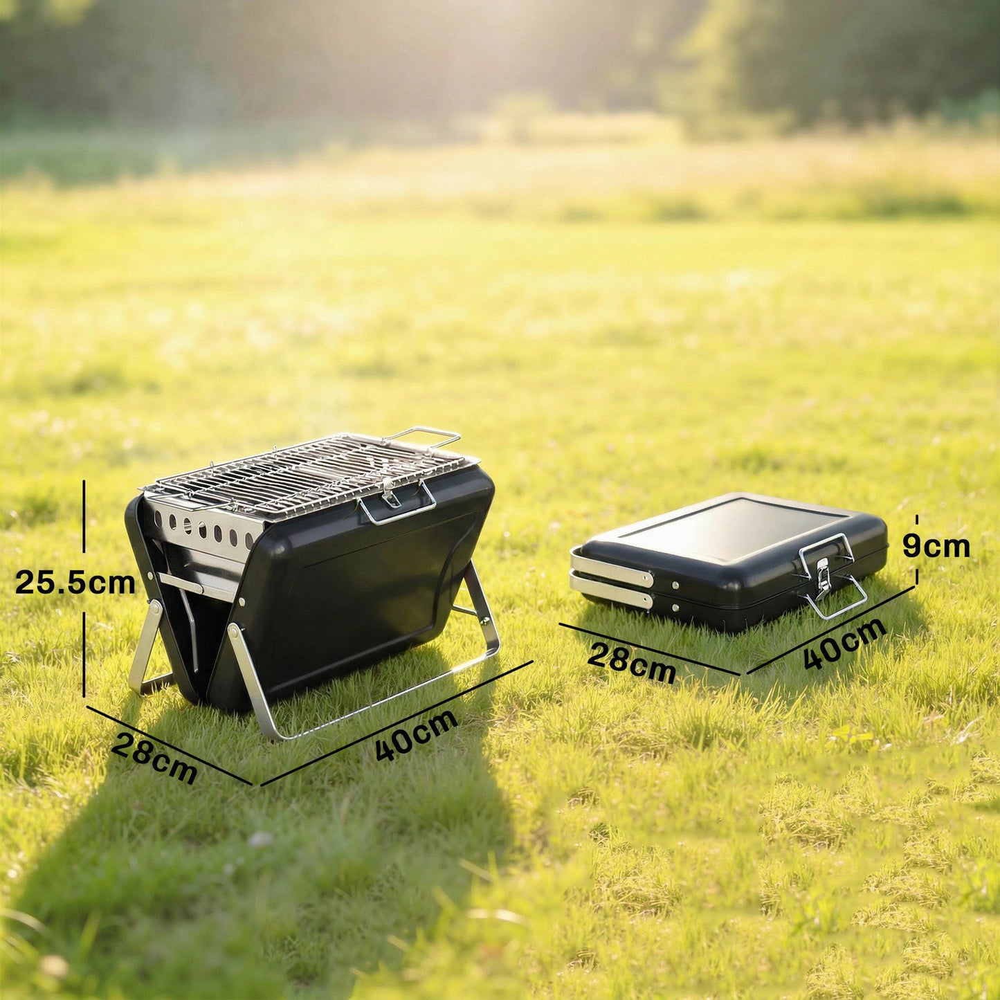 Portable BBQ Grill, Folding Charcoal Barbecue Grill with Handle and Foldable Legs for Camping Garden Outdoor Cooking, Black