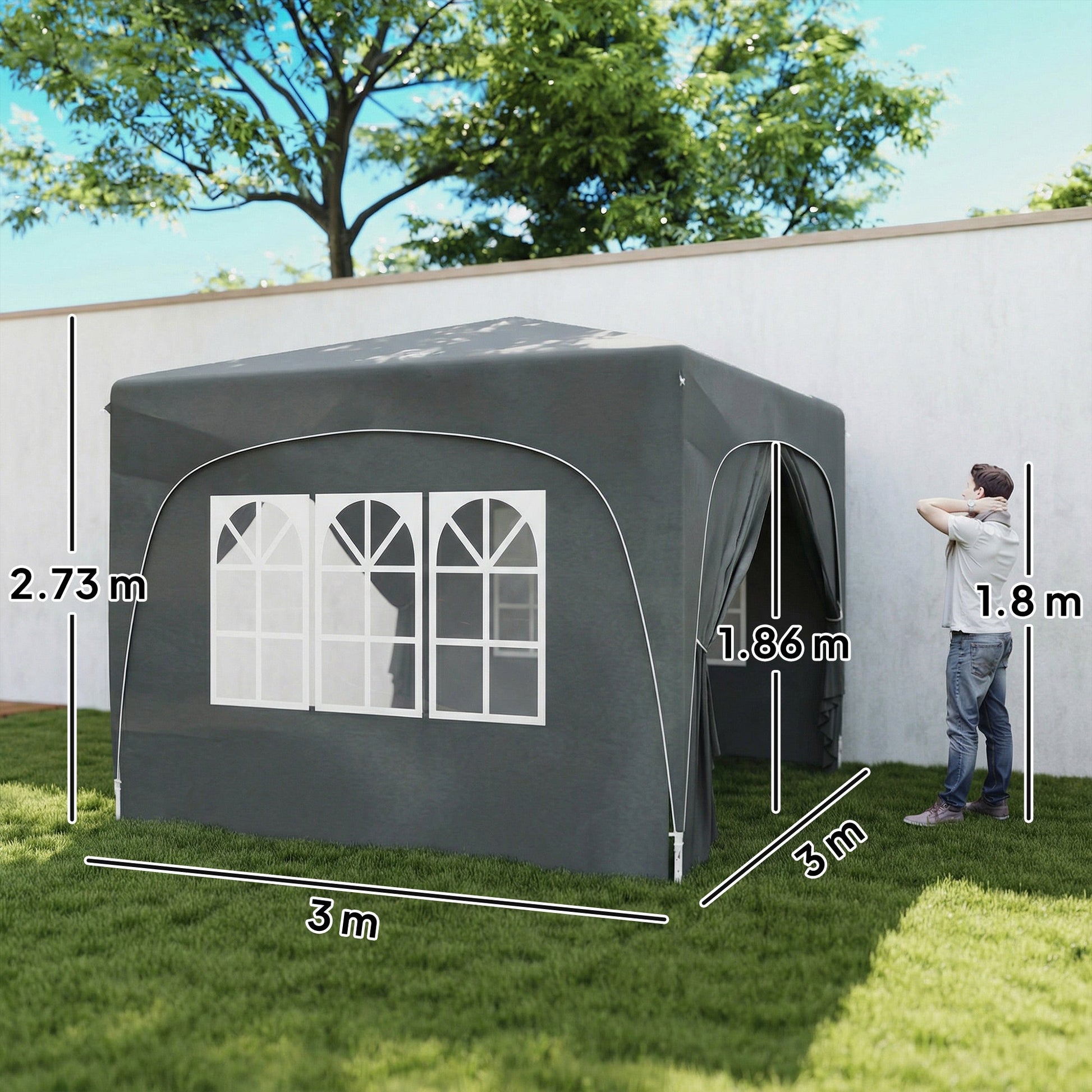 3 x 3(m) Pop Up Gazebo with Sides and Carry Bag, UPF50+, Height Adjustable Party Tent Instant Event Shelter for Garden, Outdoor, Patio, Dark Grey