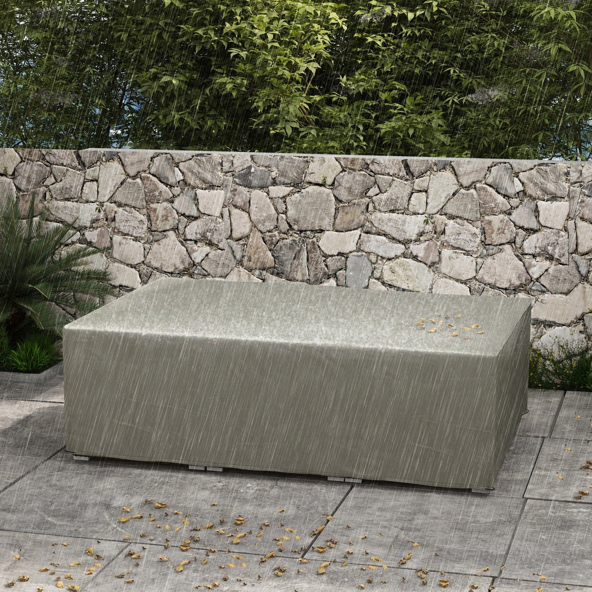Garden Furniture Cover, Oxford Fabric Outdoor Rectangular Rattan Furniture Cover with PE Coating, Waterproof, Windproof, Anti-UV, 222 x 155 x 67cm, Grey