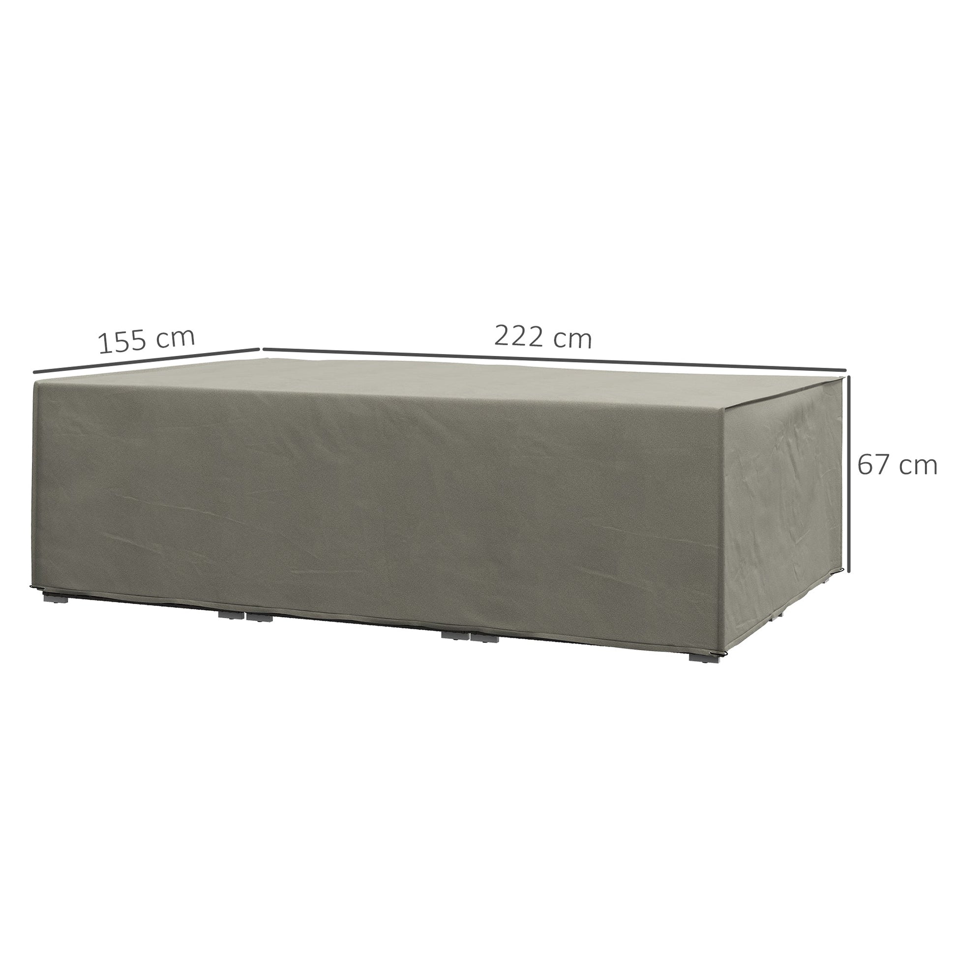 Garden Furniture Cover, Oxford Fabric Outdoor Rectangular Rattan Furniture Cover with PE Coating, Waterproof, Windproof, Anti-UV, 222 x 155 x 67cm, Grey