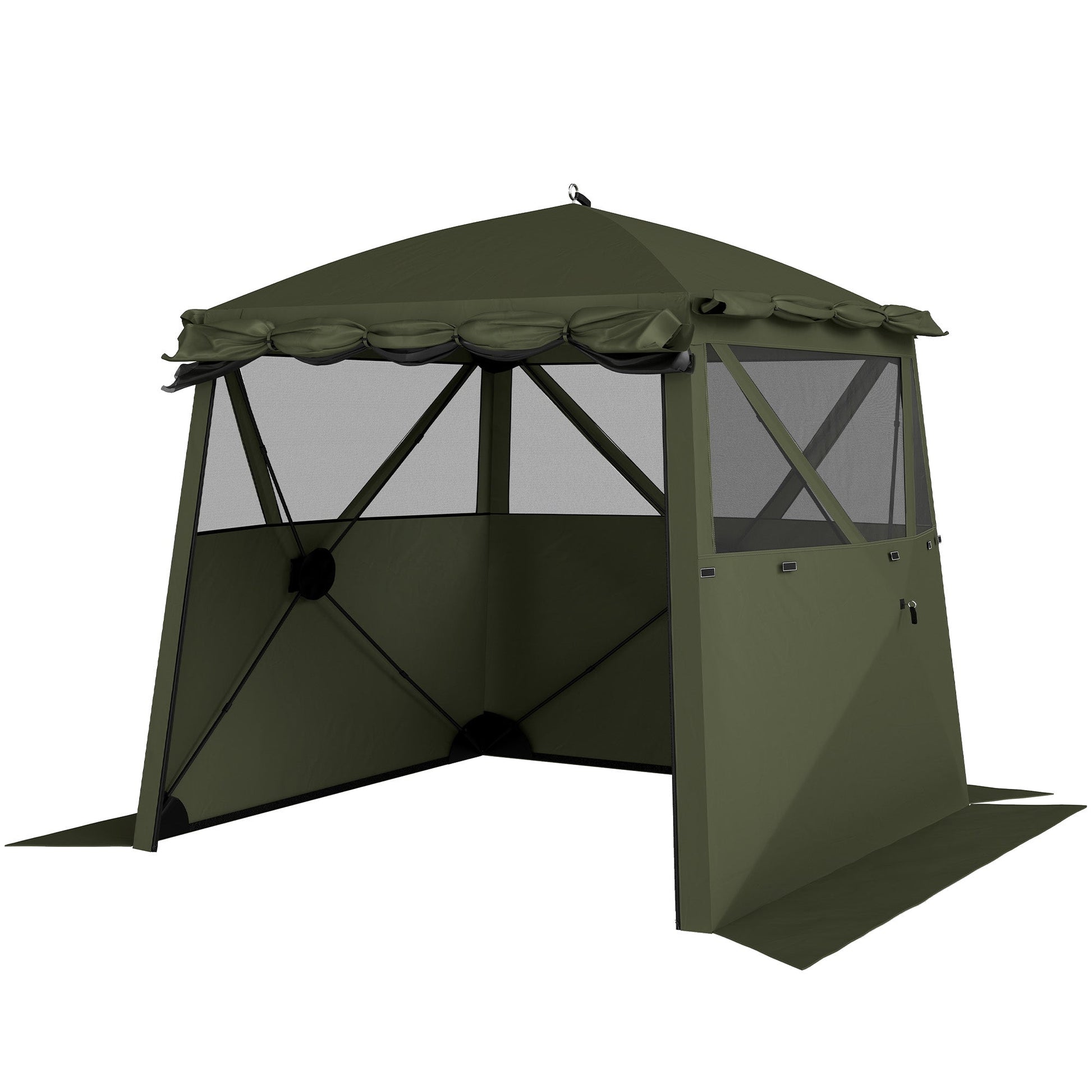 2 x 2 m Pop Up Gazebo with Awning, Waterproof Instant Shelter for Garden BBQ, Fishing, Camping, Easy Setup Garden Gazebo with Sides, Mesh Windows & Carry Bag, Army Green