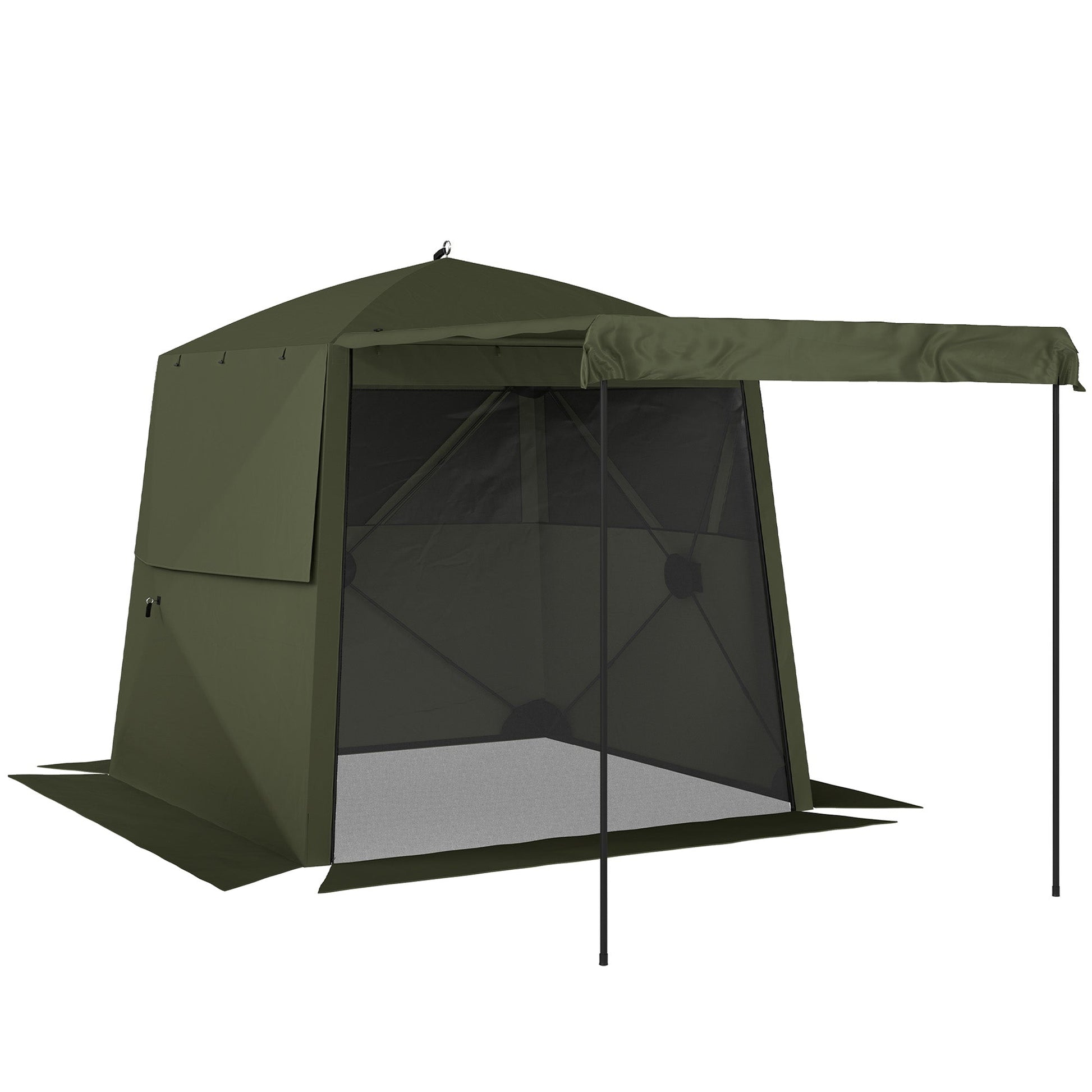 2 x 2 m Pop Up Gazebo with Awning, Waterproof Instant Shelter for Garden BBQ, Fishing, Camping, Easy Setup Garden Gazebo with Sides, Mesh Windows & Carry Bag, Army Green