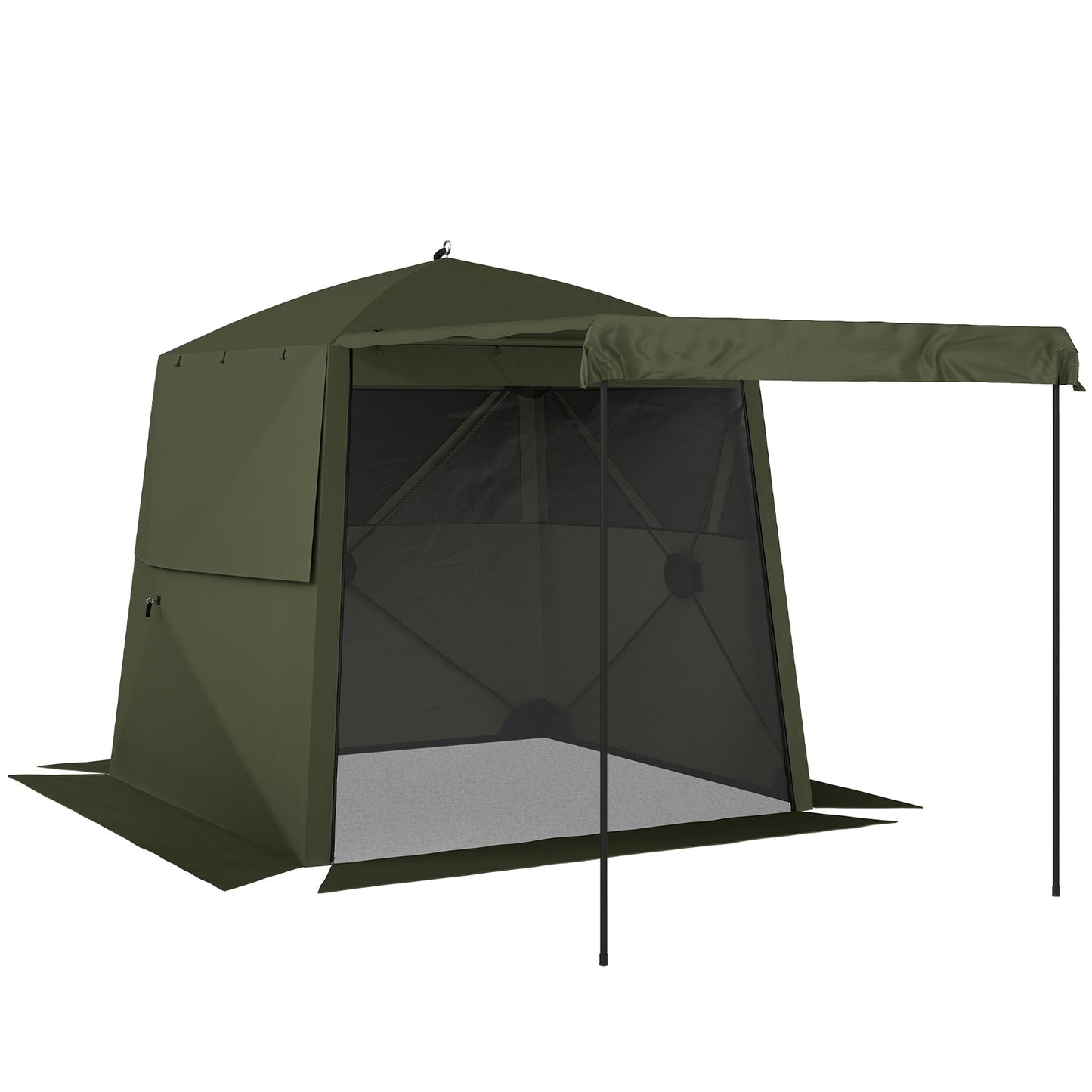 2 x 2 m Pop Up Gazebo with Awning, Waterproof Instant Shelter for Garden BBQ, Fishing, Camping, Easy Setup Garden Gazebo with Sides, Mesh Windows & Carry Bag, Army Green