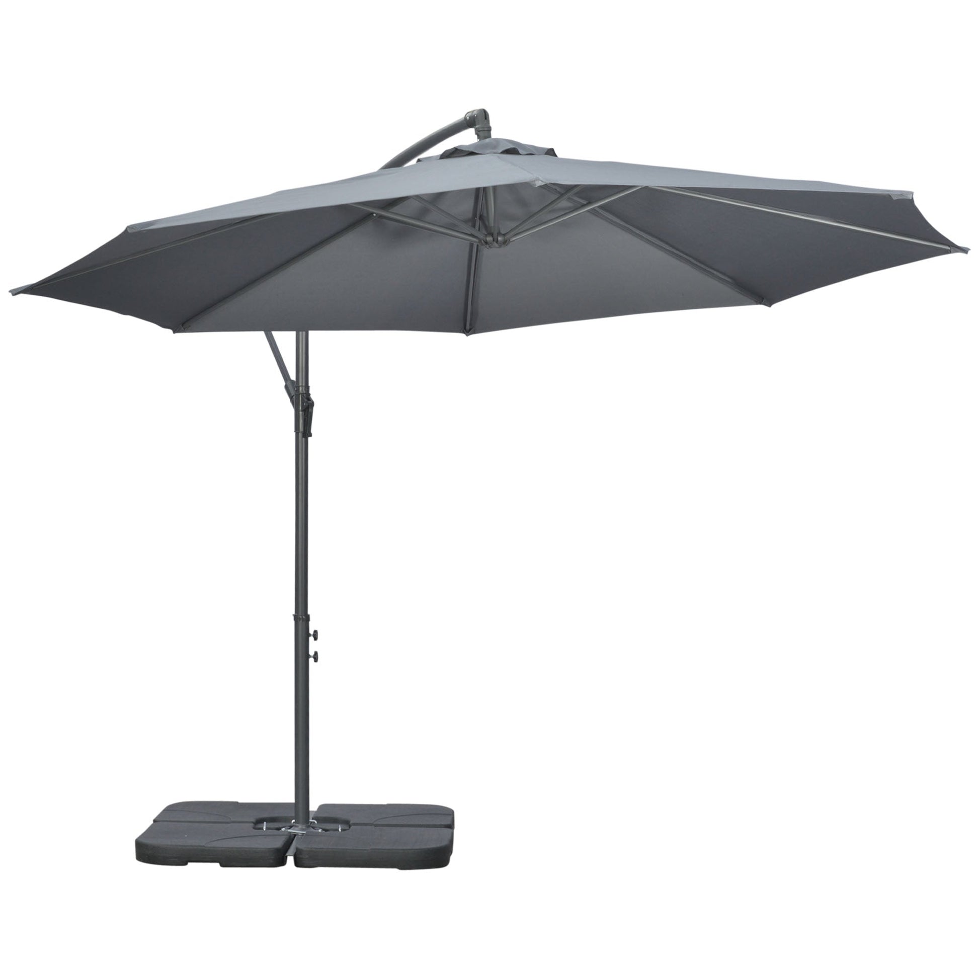 3(m) Garden Banana Parasol Cantilever Umbrella with Crank Handle, Cross Base, Weights and Cover for Outdoor, Hanging Sun Shade, Grey