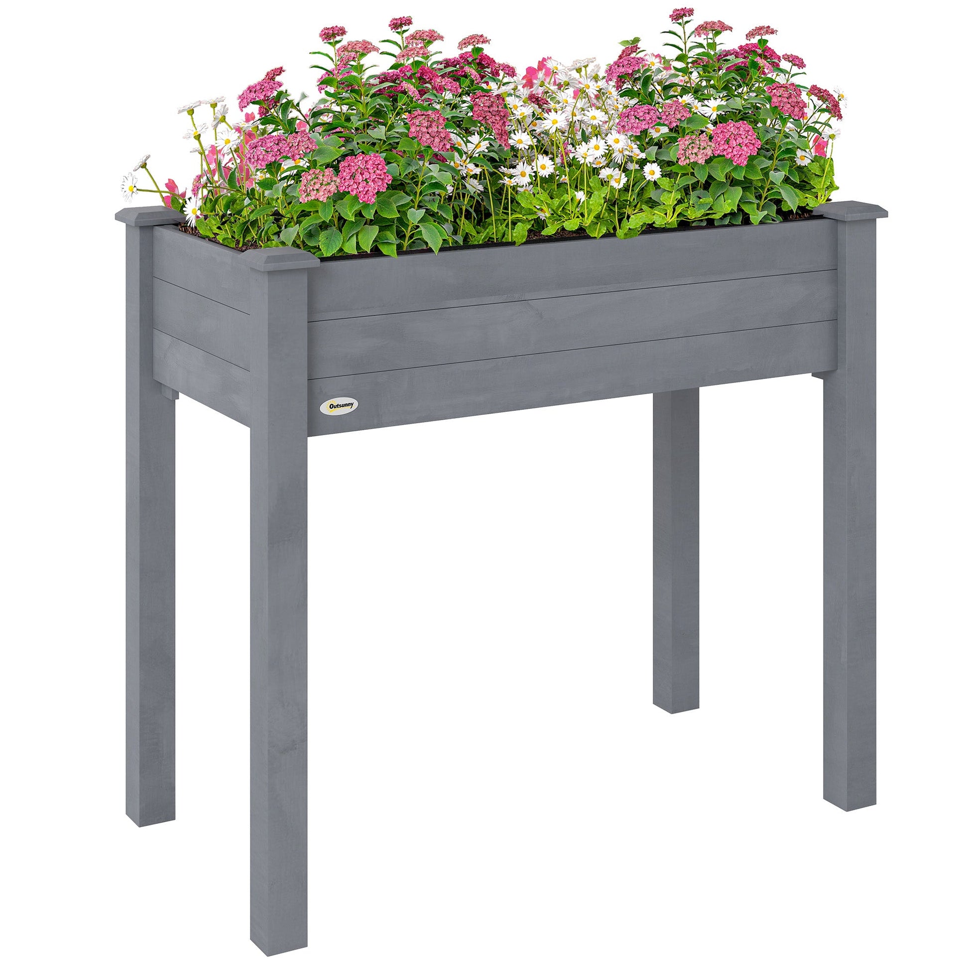 Raised Bed for Garden, Wooden Elevated Planter Box with Bed Liner, for Flower Vegetable Herb, 86L x 46W x 76Hcm, Dark Grey
