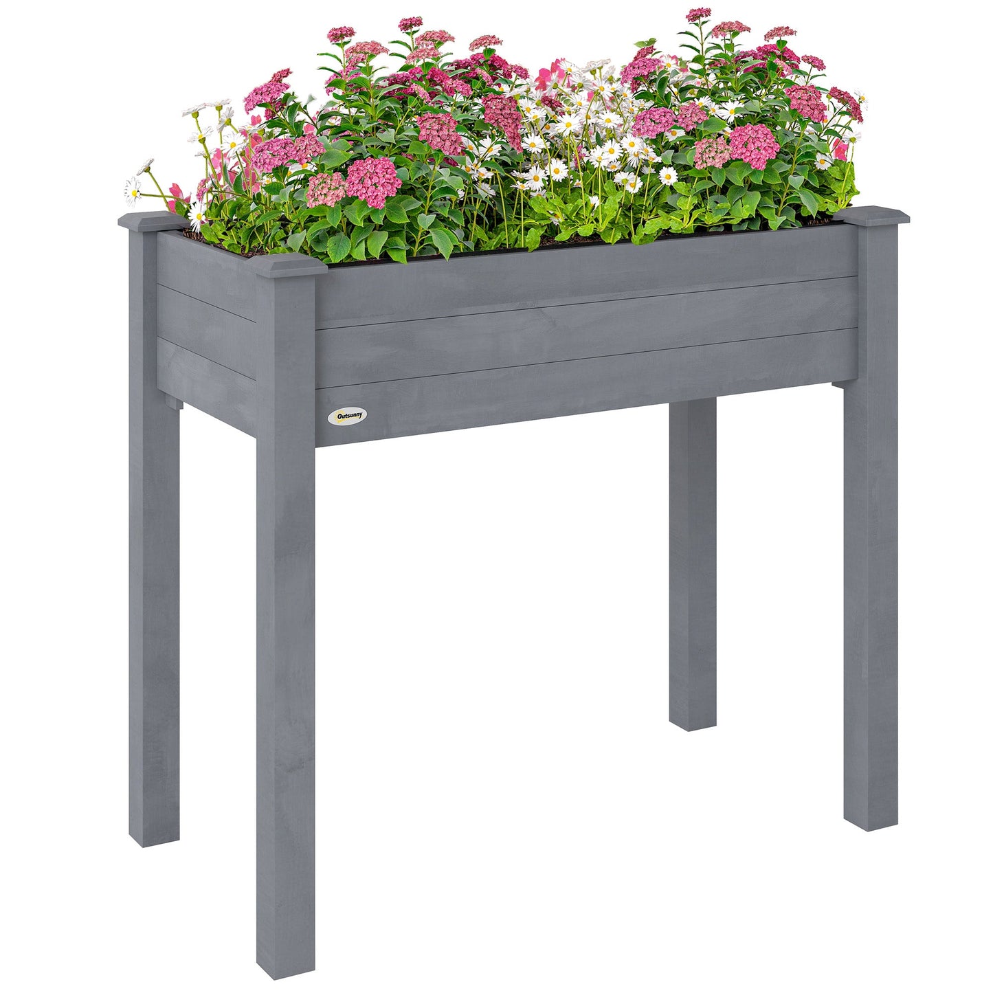 Raised Bed for Garden, Wooden Elevated Planter Box with Bed Liner, for Flower Vegetable Herb, 86L x 46W x 76Hcm, Dark Grey