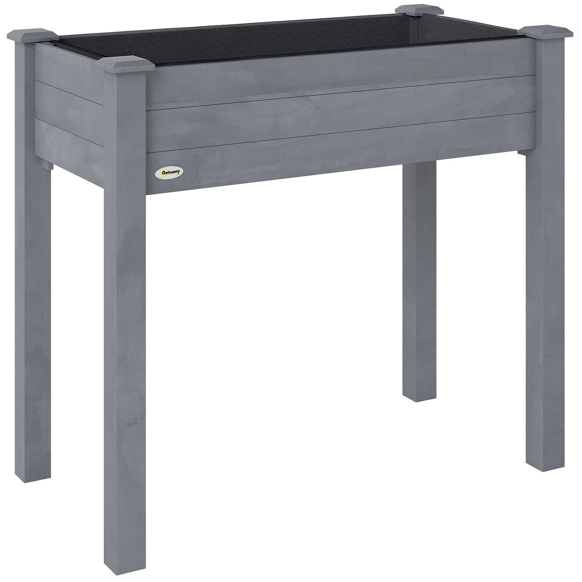 Raised Bed for Garden, Wooden Elevated Planter Box with Bed Liner, for Flower Vegetable Herb, 86L x 46W x 76Hcm, Dark Grey